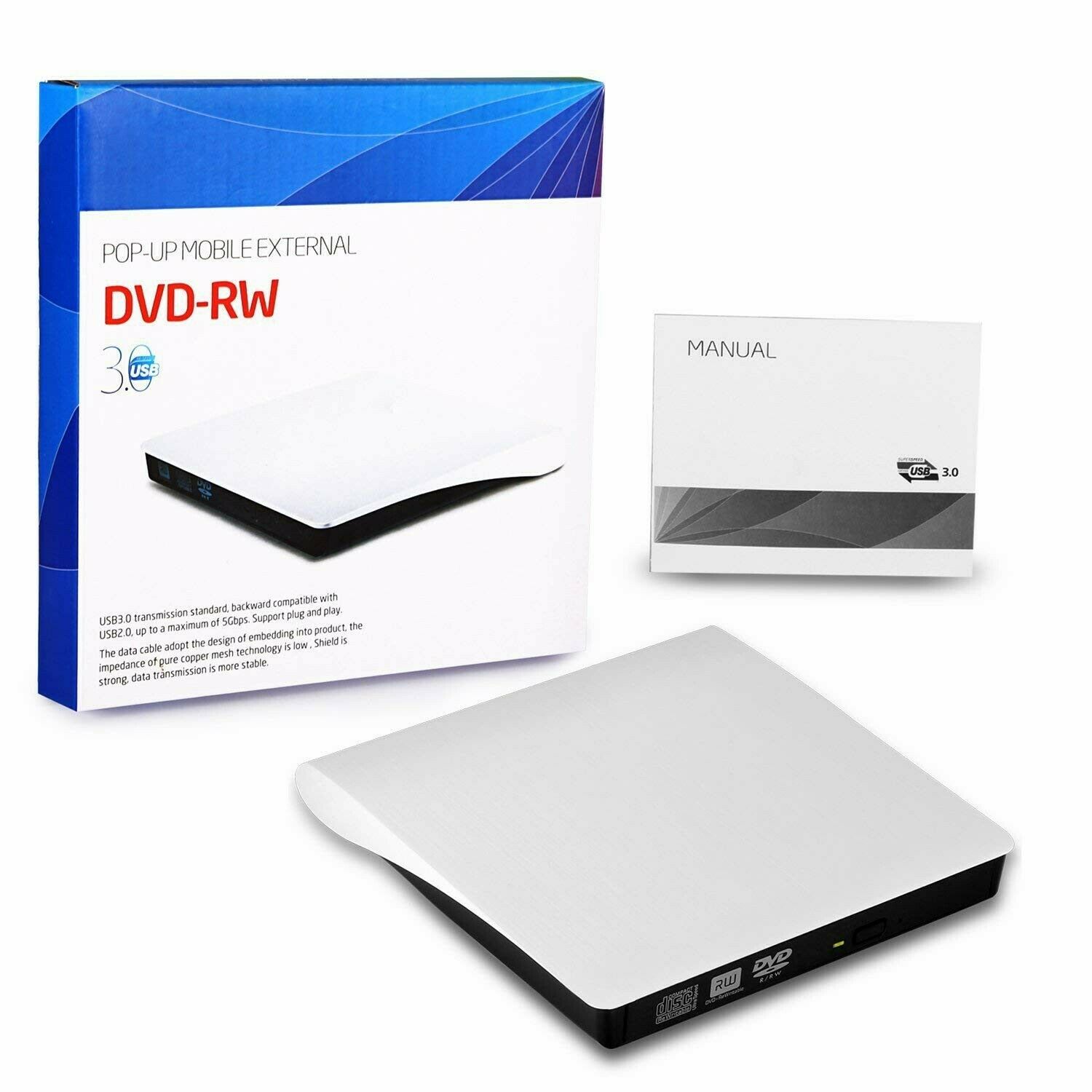 Pop-Up Mobile USB 3.0 black External DVD Drive DVD-RW