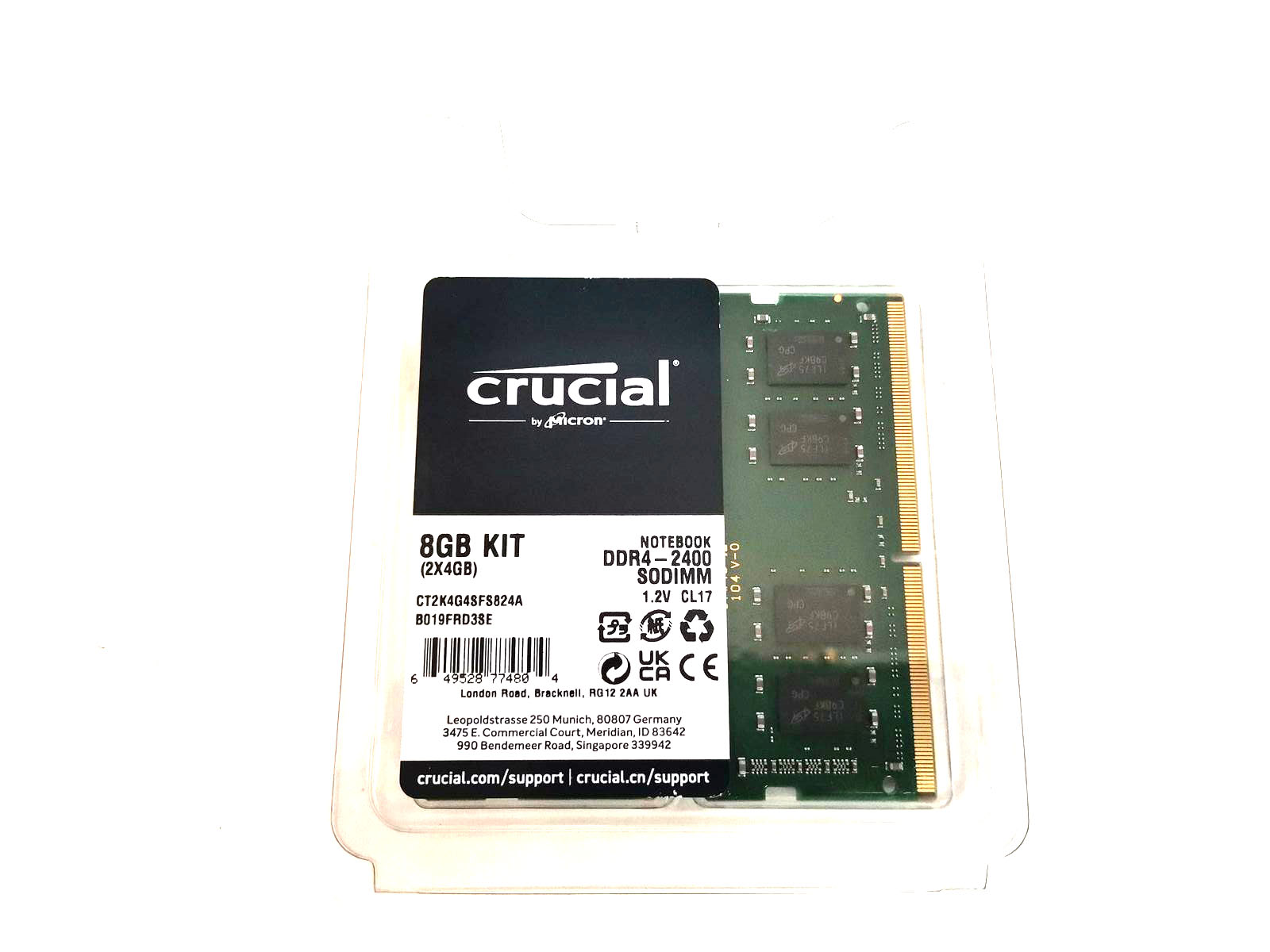 Kit Memorie Laptop RAM Crucial SODIMM 1.2V CL17 2400 8GB (2 x 4GB)  CT4G4SFS824A.C8FF
