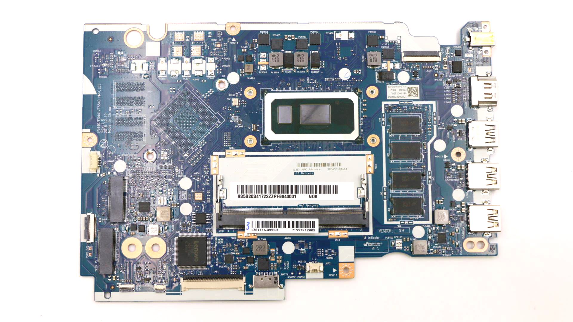 Placa de baza Laptop, Lenovo, IdeaPad S145-15, S145-15IWL, V15-IWL, Intel i5-8265U, 4GB RAM, 5B20S41722, FV440 FS441 FS540 NM-C121 Rev: 1.0