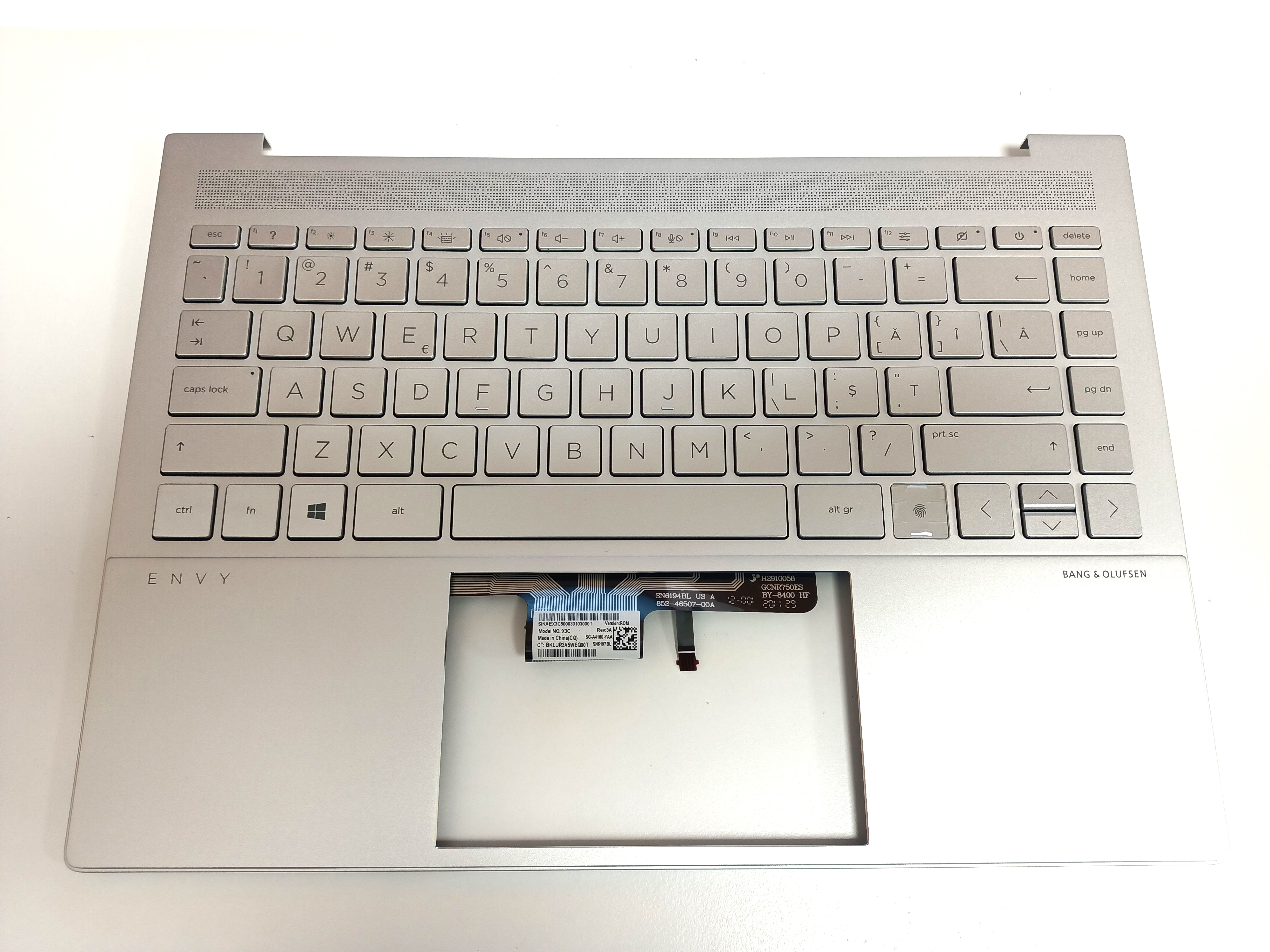Carcasa superioara cu tastatura palmrest Laptop, HP, Envy 14-EB, TPN-Q252, M30903-001, M30903-031, M30903-271, M30903-B31, 46G3GTATP00, fara touchpad, iluminata, argintie, layout us