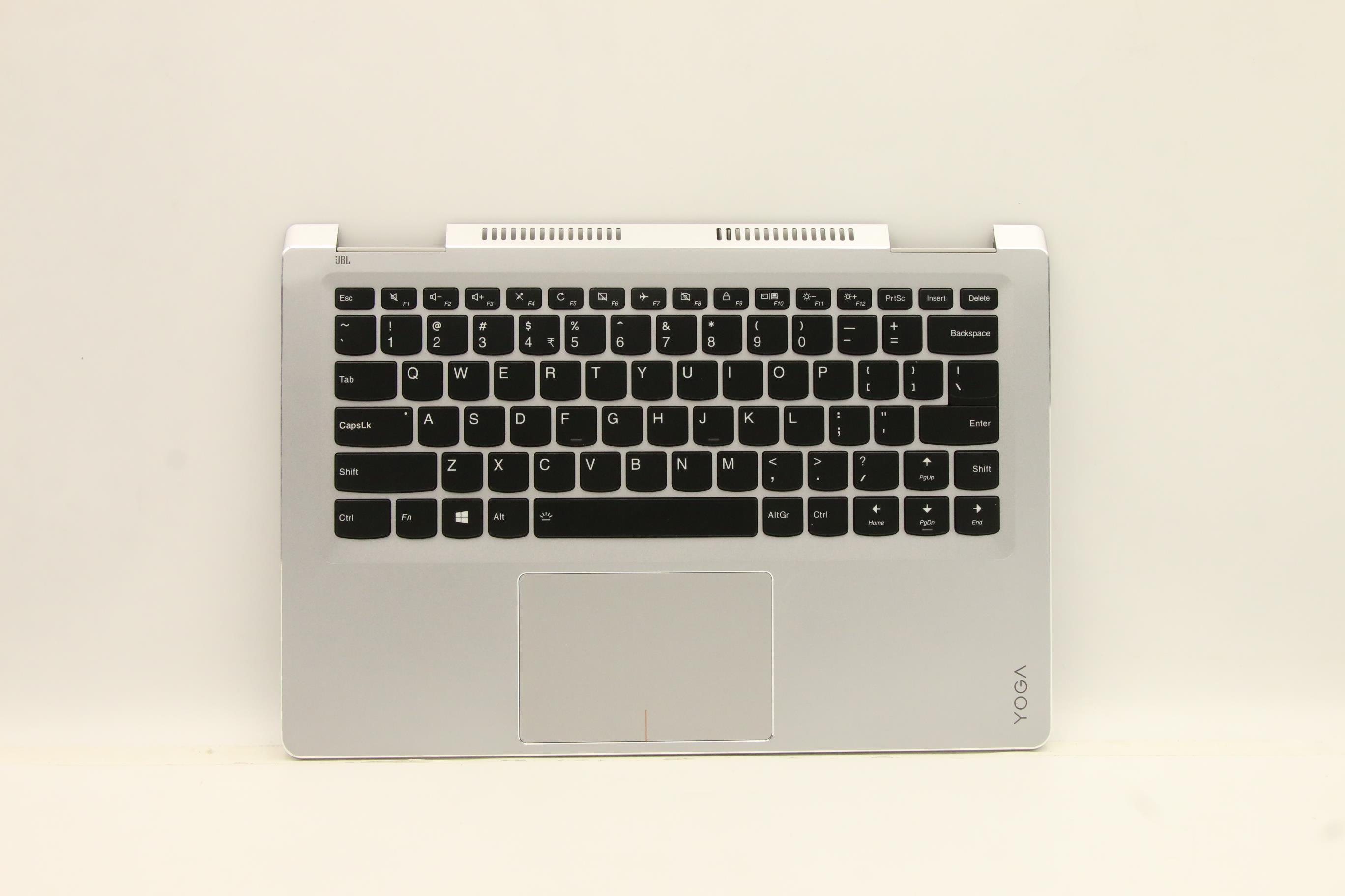 Carcasa superioara cu tastatura palmrest Laptop, Lenovo, Yoga 710-14ISK Type 80TY, 5CB0L47424, AM1JH000210, iluminata, argintie, layout US