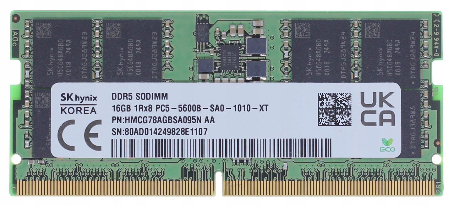 Memorie ram Laptop, SK Hynix, 16GB, 5600Mhz, PC5-5600B-SA-1010-XT, Sodimm DDR5, HMCG78AGBSA095N AA, CL46, 1.1V, PC5-44800, bulk