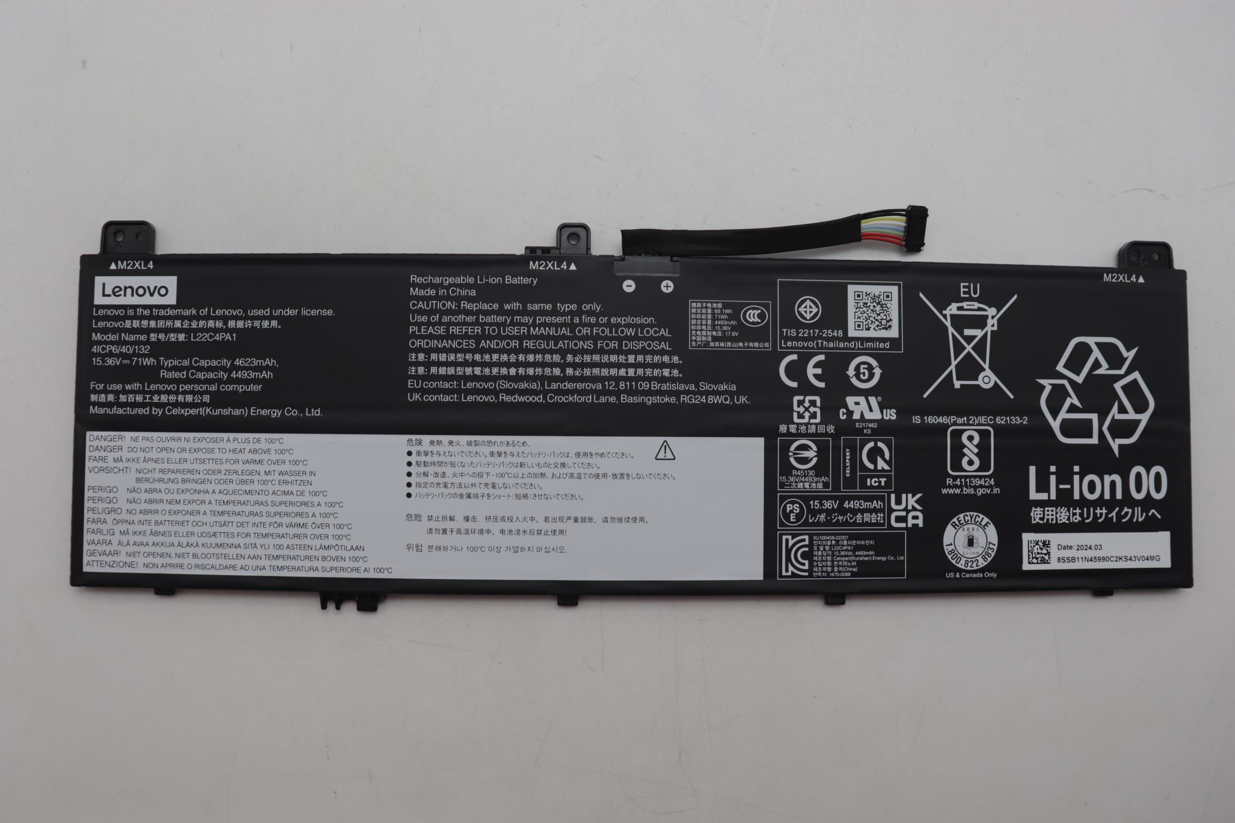 Baterie Laptop, Lenovo, Yoga 7 16IRL8 Type 82YN, 5B11K38966, 4ICP6/40/132, L22C4PA1, 15.36V, 4493mAh, 71Wh