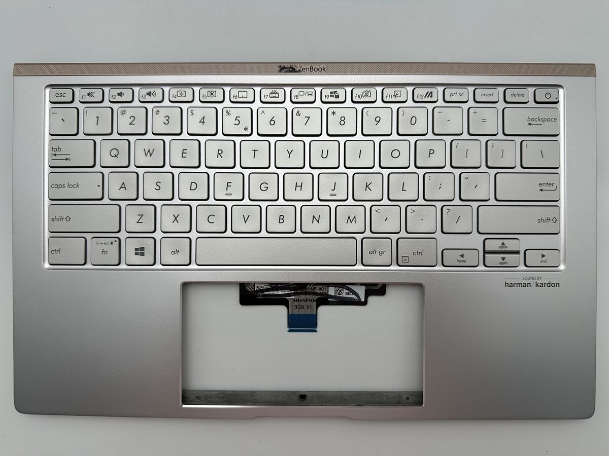 Carcasa superioara cu tastatura palmrest Laptop, Asus, ZenBook 14 UM433D, UM433DA, 90NB0PD6-R31US1, 13N1-A6A0302, UX434DA-2S, iluminata, argintie, layout US