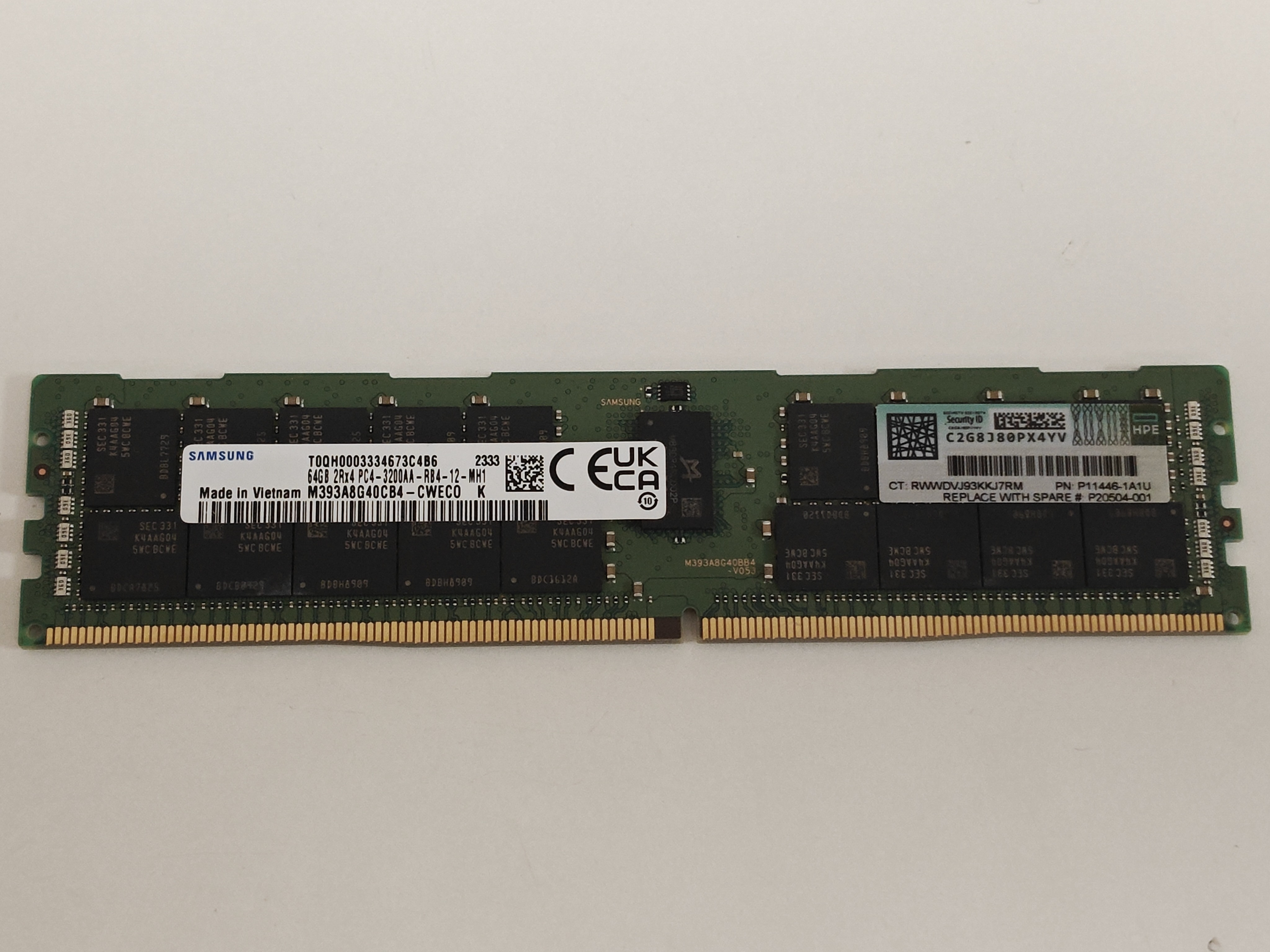 Memorie Server Samsung, M393A8G40CB4-CWECO K, 64GB, 2Rx4, DDR4, 3200Mhz, PC4-25600, CL22, RDIMM, P20504-001