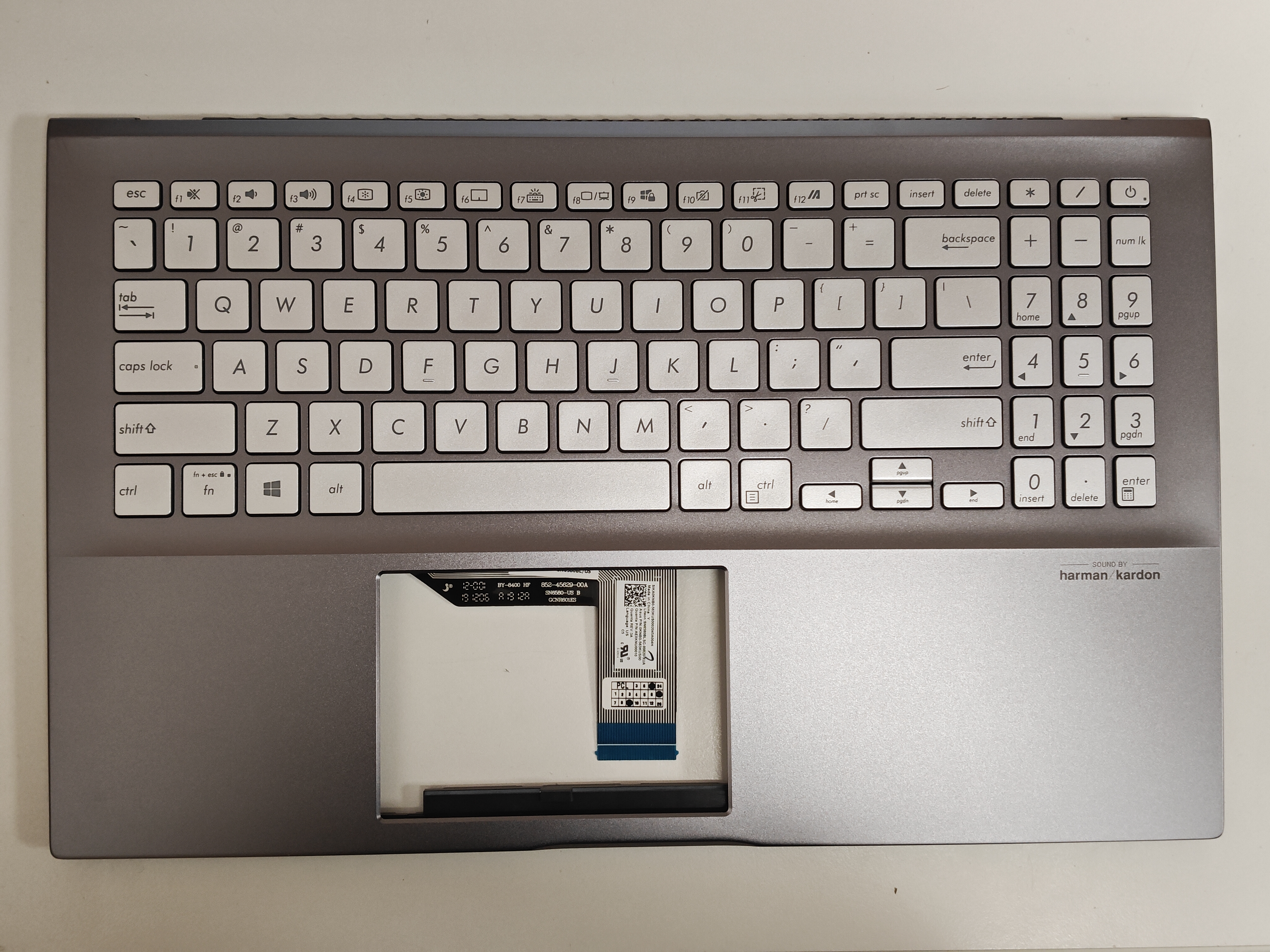 Carcasa superioara cu tastatura palmrest Laptop, Asus, VivoBook S15 S531F, S531FA, S531FL, 90NB0LL2-R31US0, 13NB0LL2AM0301, X531FA-2G, 39XKNTAJN50, iluminata, gri, layout US