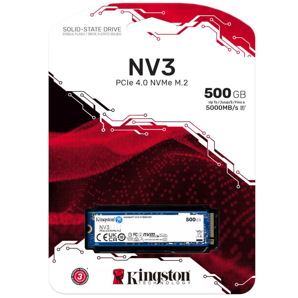 SSD Kinston NV3, 500GB, PCIe 4.0 NVMe, M.2, SNV3S/500G, Gen 4x4, Laptop/Desktop