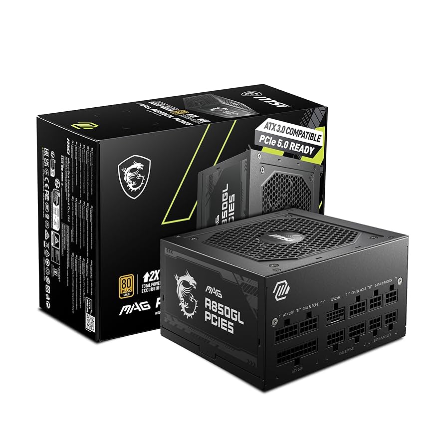 Sursa modulara Gaming MSI, MAG A850GL, PCI5, 80+ Gold, 850W, 306-7ZP8A11-CE0