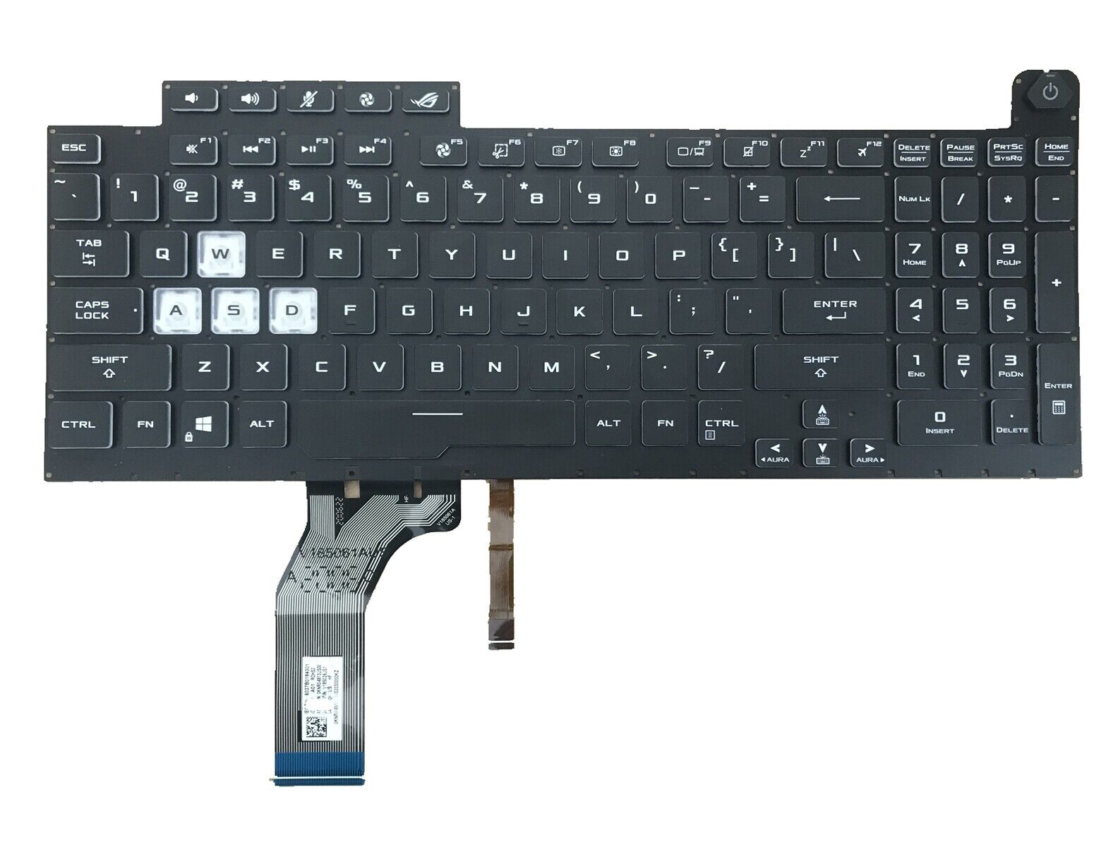 Tastatura Laptop Gaming, Asus, ROG Strix G17 G712L, G712LW, G712LWS, iluminata, RGB 4-ZONE, 16 pini, neagra, layout US