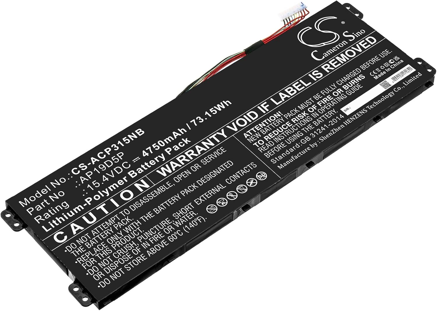 Baterie compatibila Laptop, Acer, ConceptD 3 CN315-72P, CN315-72G, KT.00405.011, AP19D5P, 15.4V, 4750mAh, 73.15Wh