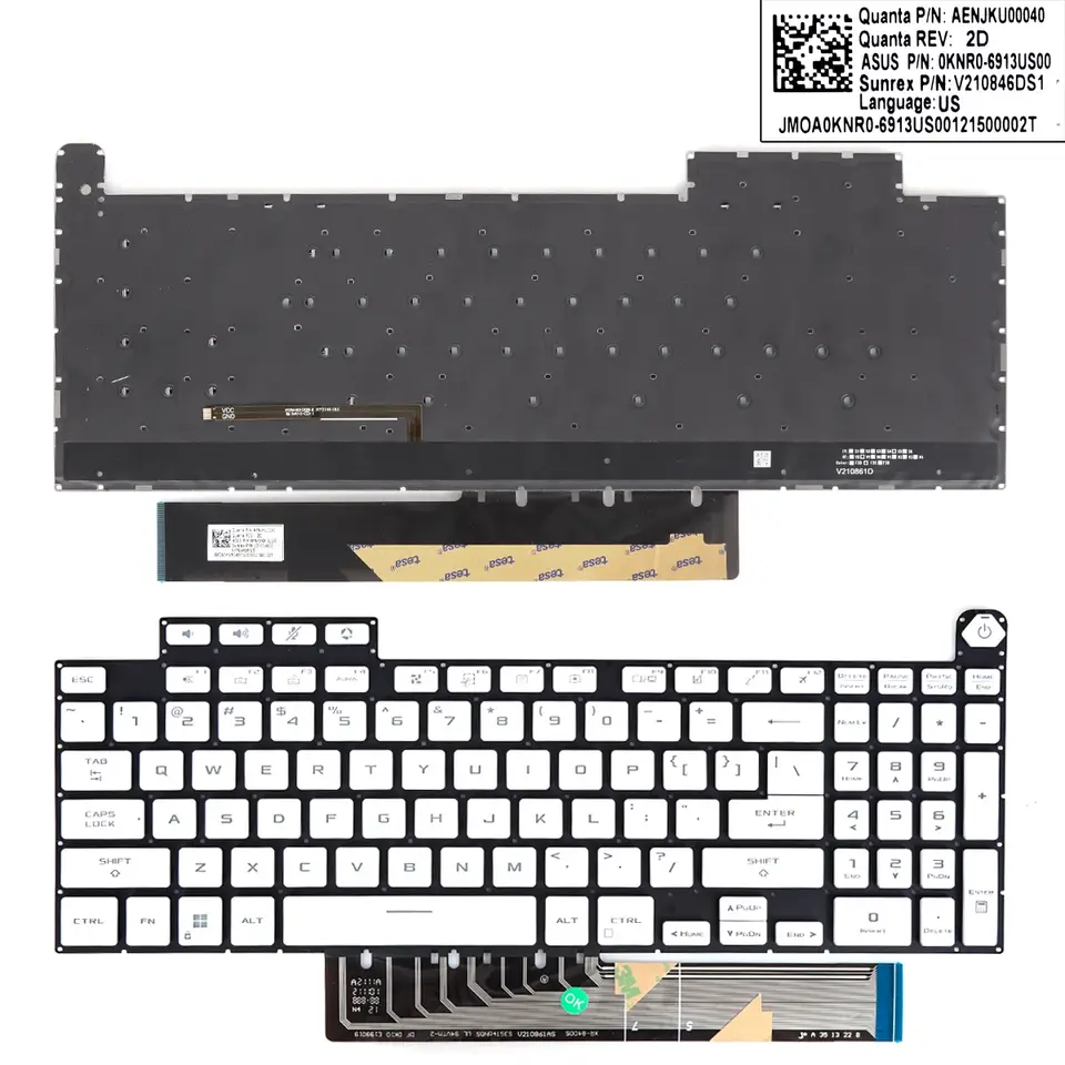 Tastatura Laptop Gaming, Asus, TUF F16 FX607J, FX607JI, FX607JIR, FX607JU, FX607JV, FX607JVR, iluminata, alba, layout US