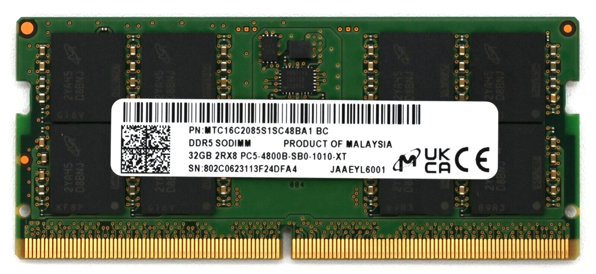 Memorie Ram Laptop Micron 32GB, DDR5, 2Rx8, PC5-4800B-SB0, 4800Mhz, MTC16C2085S1SC48BA1-BC, PC5-38400, CL40, 1.1V, Non-ECC, sodimm, 262 pini