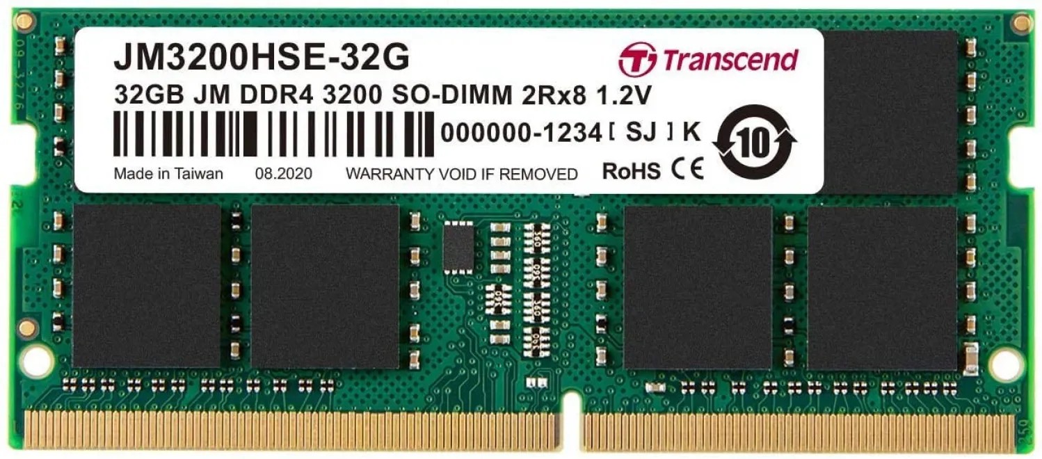 Memorie Ram Laptop Transcend 32GB, DDR4, 2Rx8, PC4-3200A, 3200Mhz, JM3200HSE-32G, PC4-21300, CL22, 1.2V, Non-ECC, sodimm, 260 pini