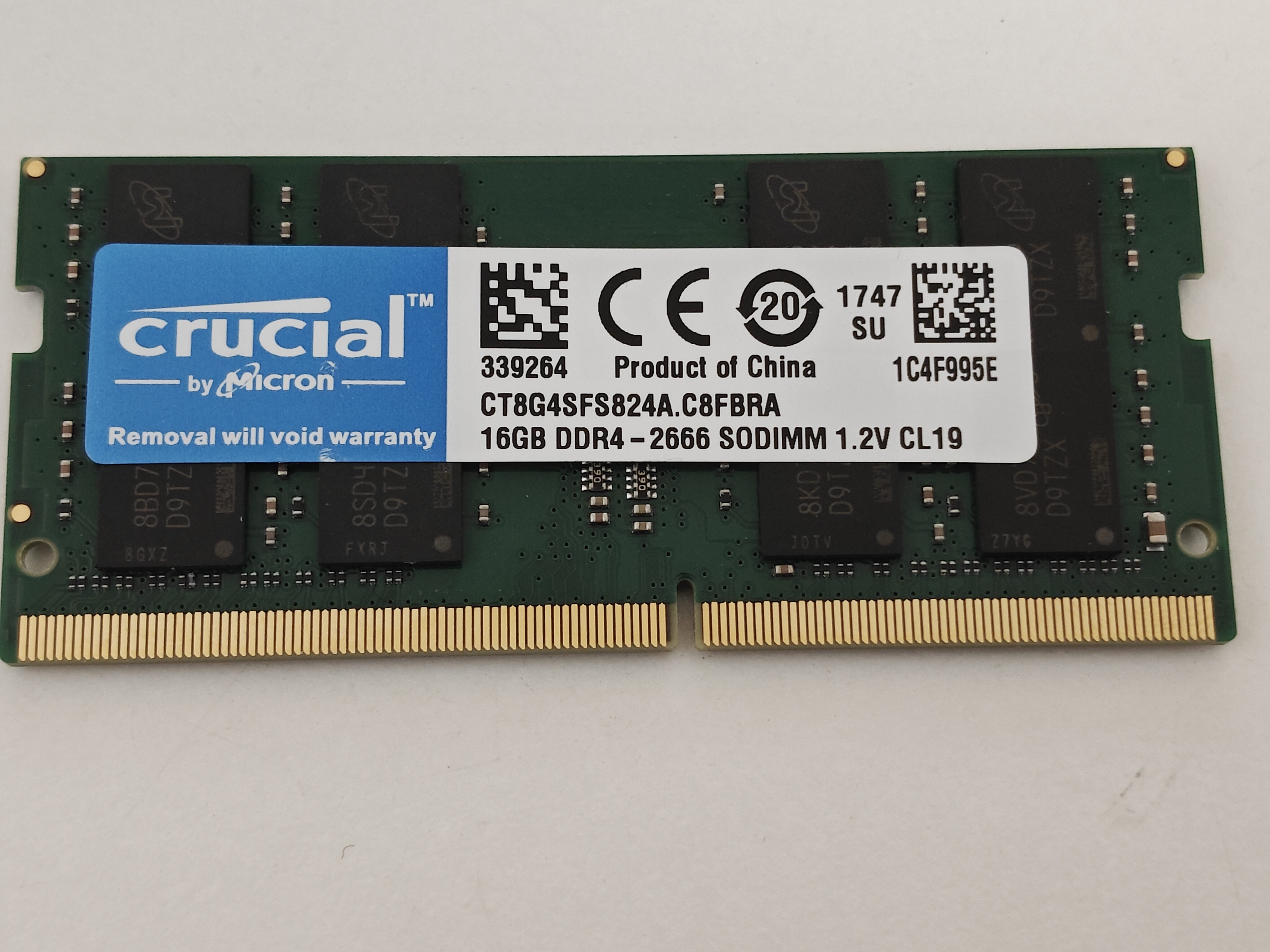 Memorie Ram Laptop Crucial 16GB, DDR4, 2Rx8, PC4-2666V, 2666Mhz, CT8G4SFS824A.C8FRA, PC4-21300, CL19, 1.2V, Non-ECC, sodimm, 260 pini