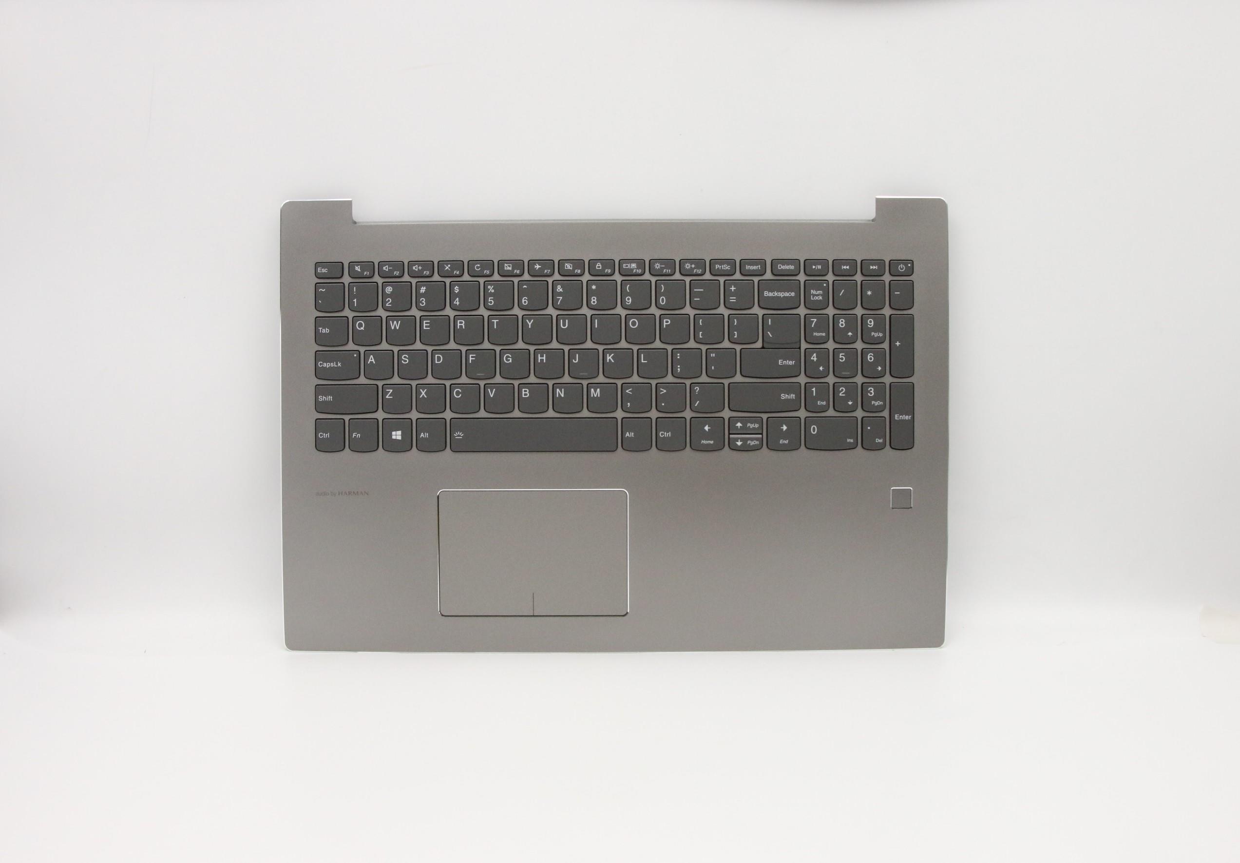 Carcasa superioara cu tastatura palmrest Laptop, Lenovo, IdeaPad 520-15IKB Type 80YL, 81BF, 5CB0N98697, AM14K000300, iluminata, Mineral Gray, fingerprint, layout US