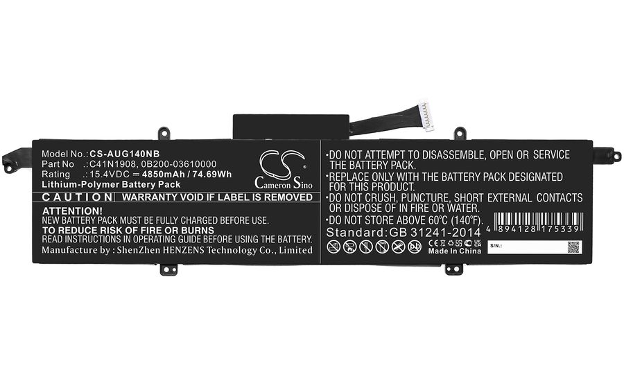 Baterie compatibila Laptop Gaming, Asus, ROG Zephyrus PX401I, PX401IV, PX401Q, PX401QM, 4ICP4/59/134, C41PQ05, CS-AUG140NB, 0B200-03610000, 0B200-03610100, 0B200-03610200, 0B200-03610300, C41N1908, 15.40V, 4850mAh, 74.69Wh