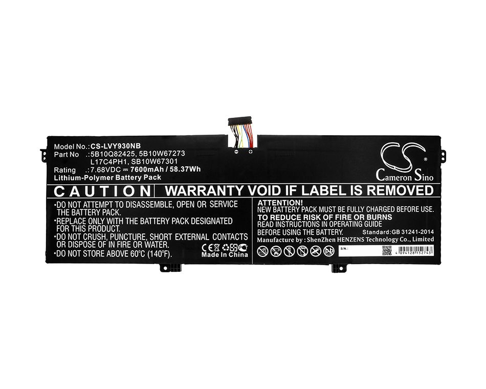 Baterie Laptop, Lenovo, Yoga L17C4PH1, L17M4PH1, L17M4PH2, SB10W67301, 5B10Q82425, 5B10Q82426, 5B10Q82427, 5B10W67176, 5B10W67273, 928QA225H, CS-LVY930NB, 2lCP5/44/128-2, 7.68V, 7.630mAh, 60Wh