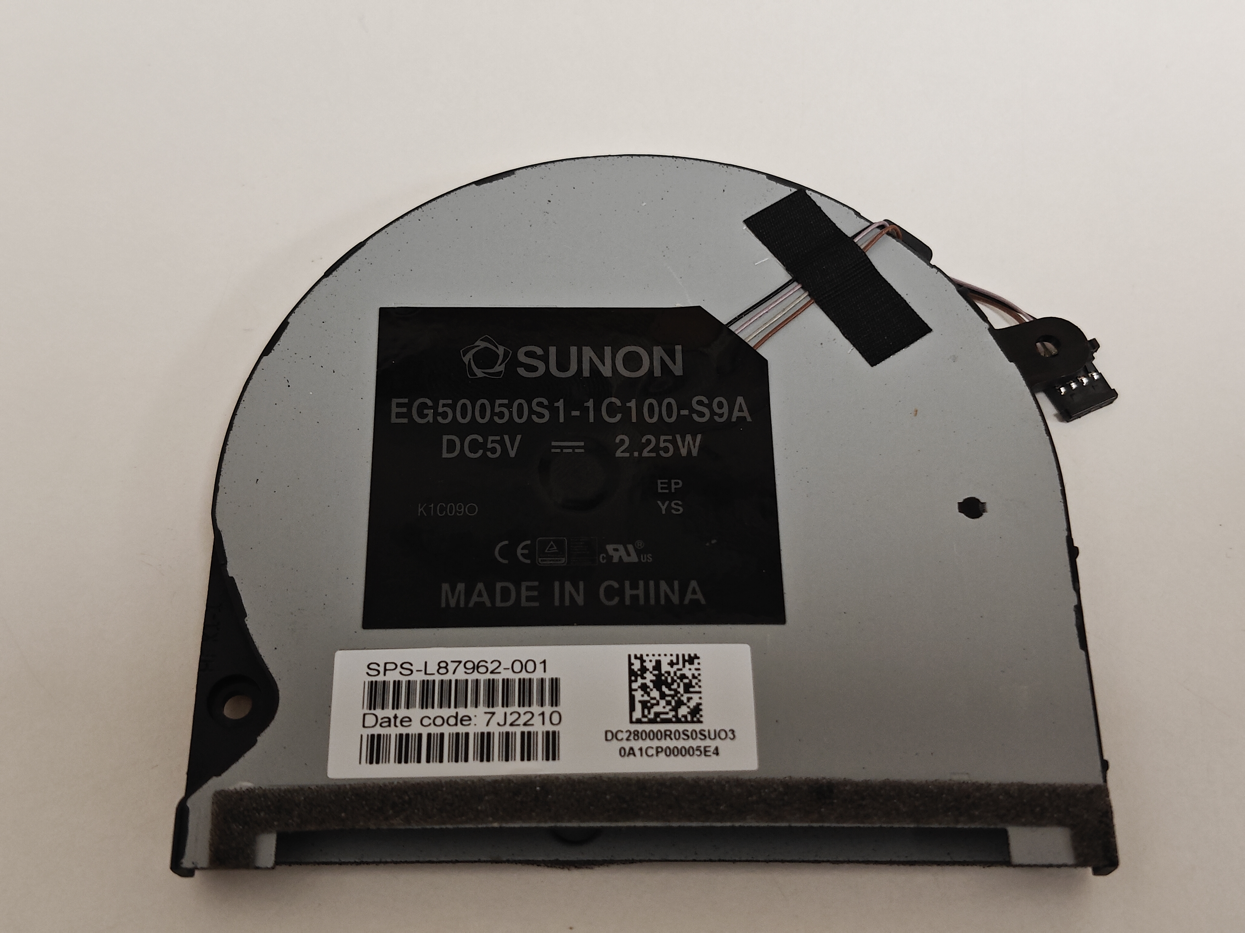 Cooler Laptop, HP, Envy 13-BA, 13T-BA, TPN-C145, L87962-001, L94043-001, EG50050S1-1C100-S9A, ND75C39-19H03, DC28000R0D0, 5V, 0.45A, 2.25W