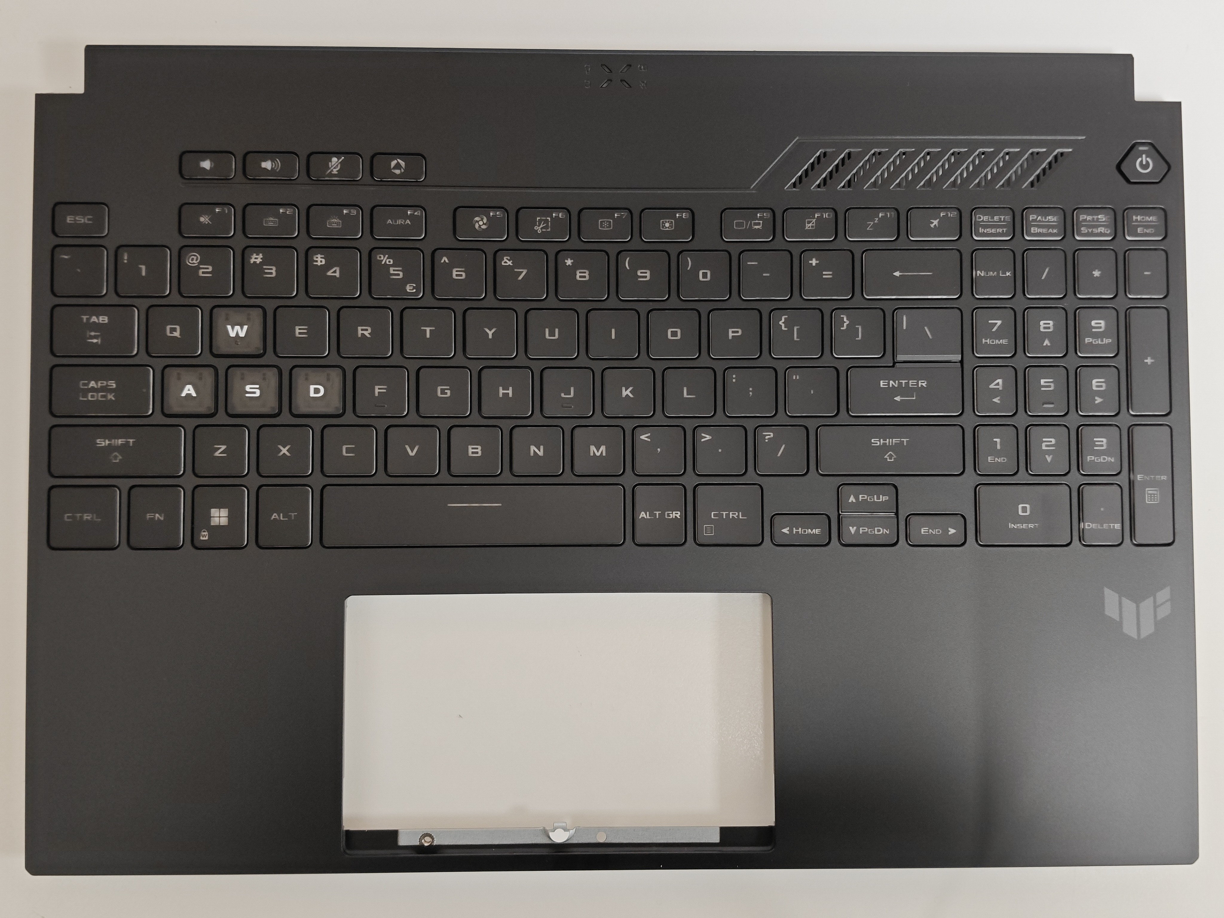 Carcasa superioara cu tastatura palmrest Laptop Gaming, Asus, TUF F16 FX607J, FX607JI, FX607JIR, FX607JU, FX607JV, FX607JVR, 90NR0HU6-R30UI0, 90NR0HU6-R30UI1, 90NR0HU6-R30US0, 6070B2233511, FX607JU-3A, iluminata, RGB, neagra, layout US