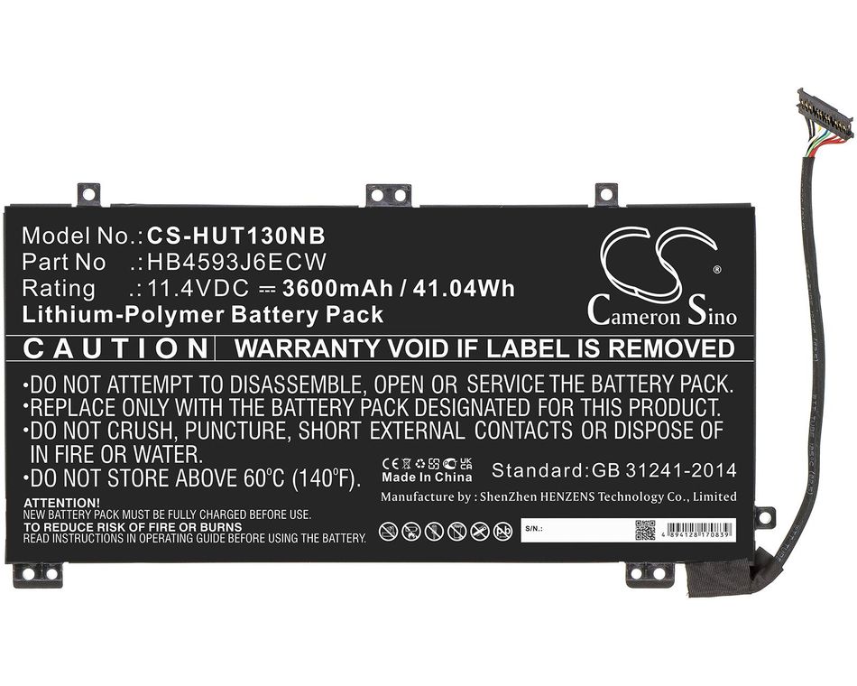 Baterie compatibila Laptop, Huawei, MateBook 13 WRT-W19, WRT-WX9, WRT-W29, HN-W19R, HN-W19L, HN-W29R, HB4593J6ECW, CS-HUT130NB, 11.4V, 3600mAh, 41.04Wh