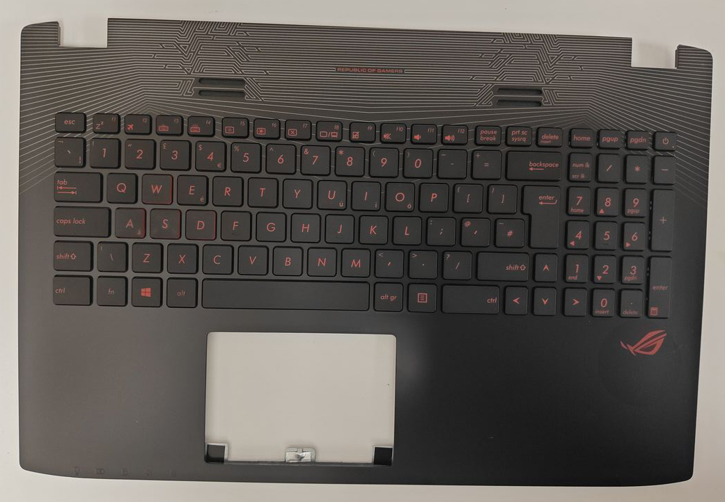 Carcasa superioara cu tastatura palmrest Laptop, Asus, ROG G552J, G552JX, G552V, G552VL, G552VX, G552VW, 90NB09I3-R31UK0, 13NB07Z1AP0231, 13NB07Z1AP04041, iluminata, layout UK