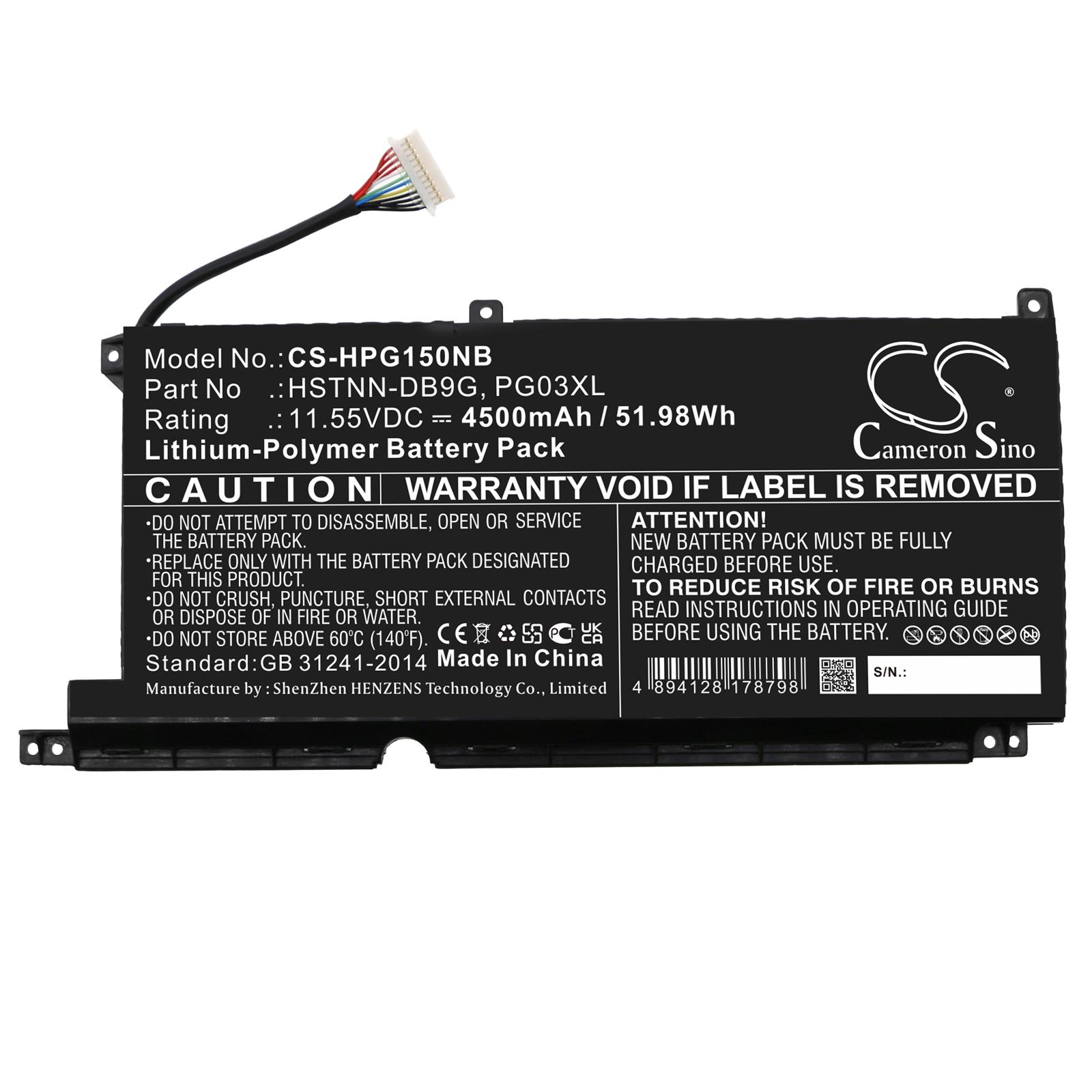 Baterie compatibila Laptop Gaming, HP, Pavilion 15-EC, 15Z-EC, TPN-Q299, L48495-005, HSTNN-DB9G, CS-HPG150NB, PG03XL, 11,55V, 4500mAh, 51.98Wh