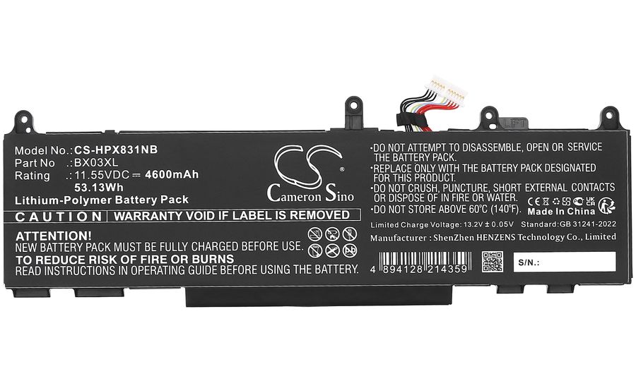 Baterie compatibila Laptop 2-in-1, HP, Elite X360 830 G11, N59787-005, CS-HPX831NB, BX03XL, 11.55V, 4600mAh, 53.13Wh