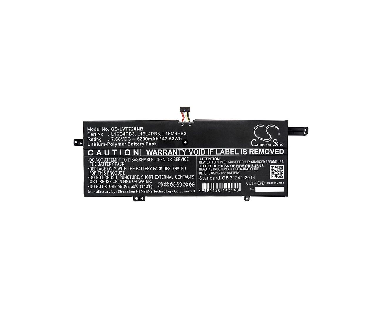 Baterie compatibila Laptop, Lenovo, IdeaPad 720S-13ARR Type 81BR, CS-LVT720NB, L16C4PB3, L16L4PB3, L16M4PB3, 7.68V, 6200mAh, 47.62Wh