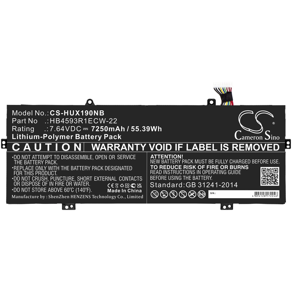 Baterie compatibila Laptop, Huawei, MateBook 14 KLVL-WFE9, KLVL-WFE9Q, KLVL-WFH9, CS-HUX190NB, HB4593R1ECW-22, 7.64V, 7250mAh, 55.39Wh