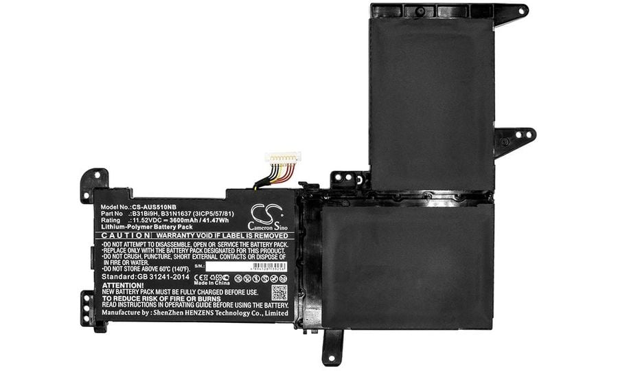 Baterie compatibila Laptop, Asus, VivoBook 15 F510U, F510UA, F510UF, F510UN, F510UQ, F510UR, 0B200-02590400, CS-AUS510NB, B31Bi9H, B31N1637, 3ICP5/57/81, 11.52V, 3600mAh, 41.47Wh