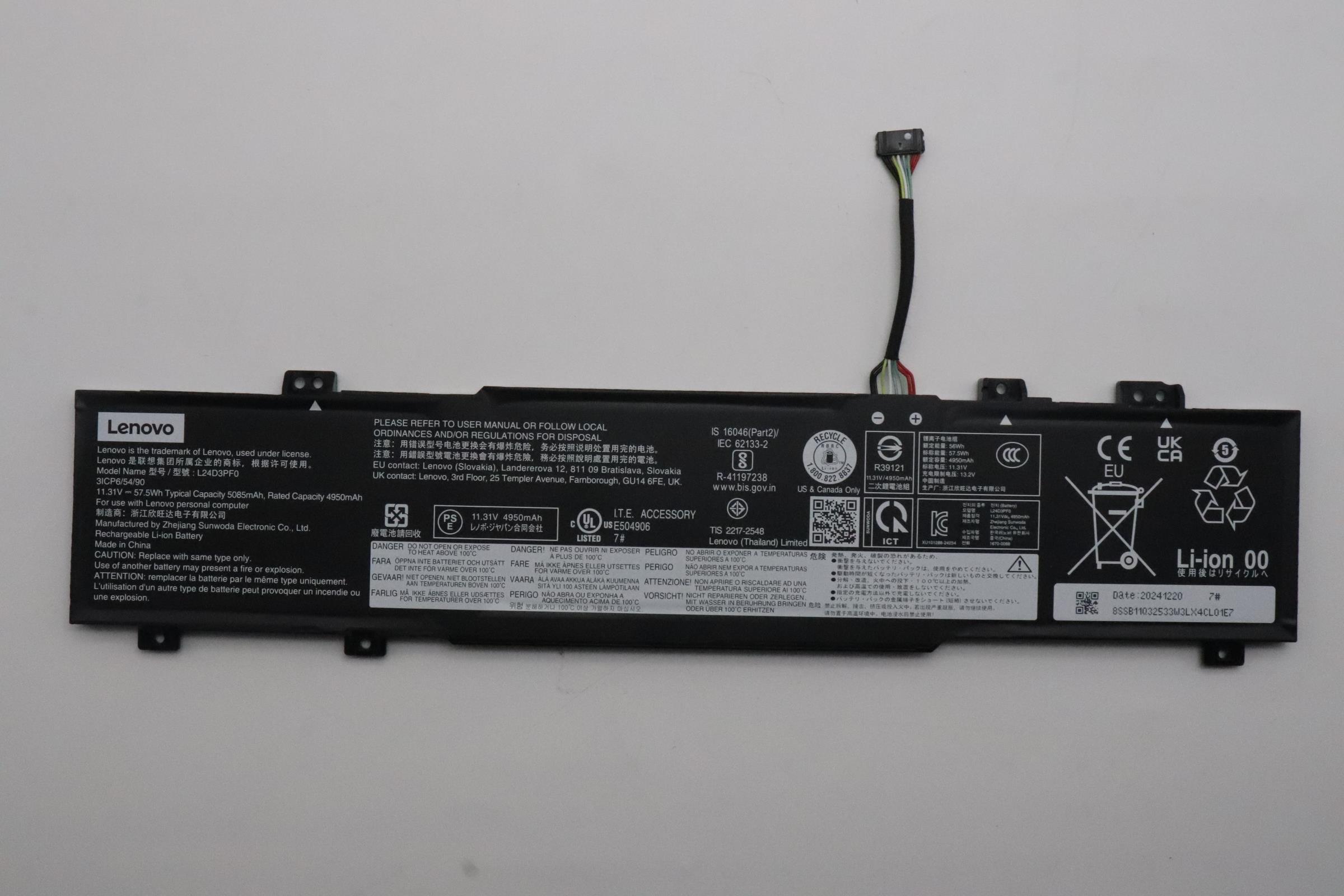 Baterie Laptop, Lenovo, IdeaPad Slim 3 15ITN9 Type 83L7, 5B11Q32534, 3ICP6/54/90, L24D3PF0, 11.31V, 4950mAh, 57.5Wh