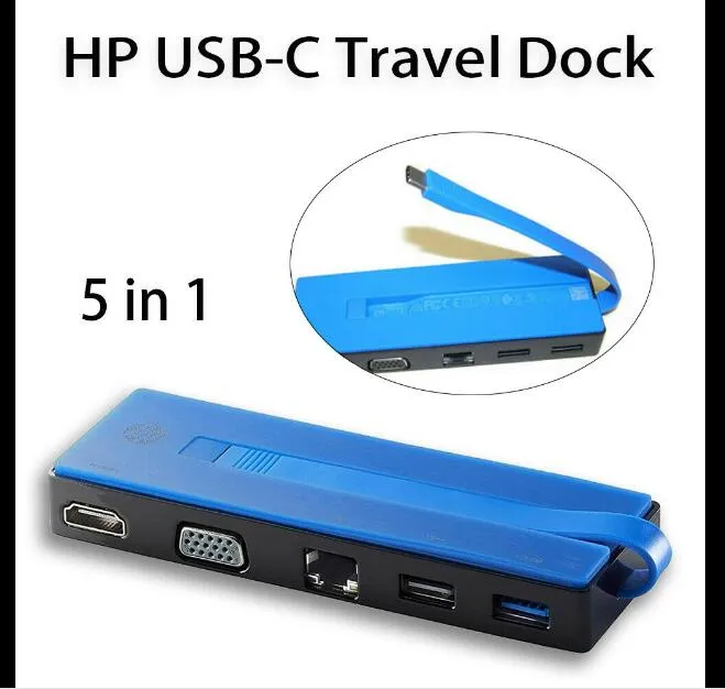 HP USB‑C Travel Dock T0K29AA, T0K29AA, TPA-I501, 839032-001, 844550-001 – Extensie porturi pentru laptop: HDMI, VGA, USB‑A și LAN, negru