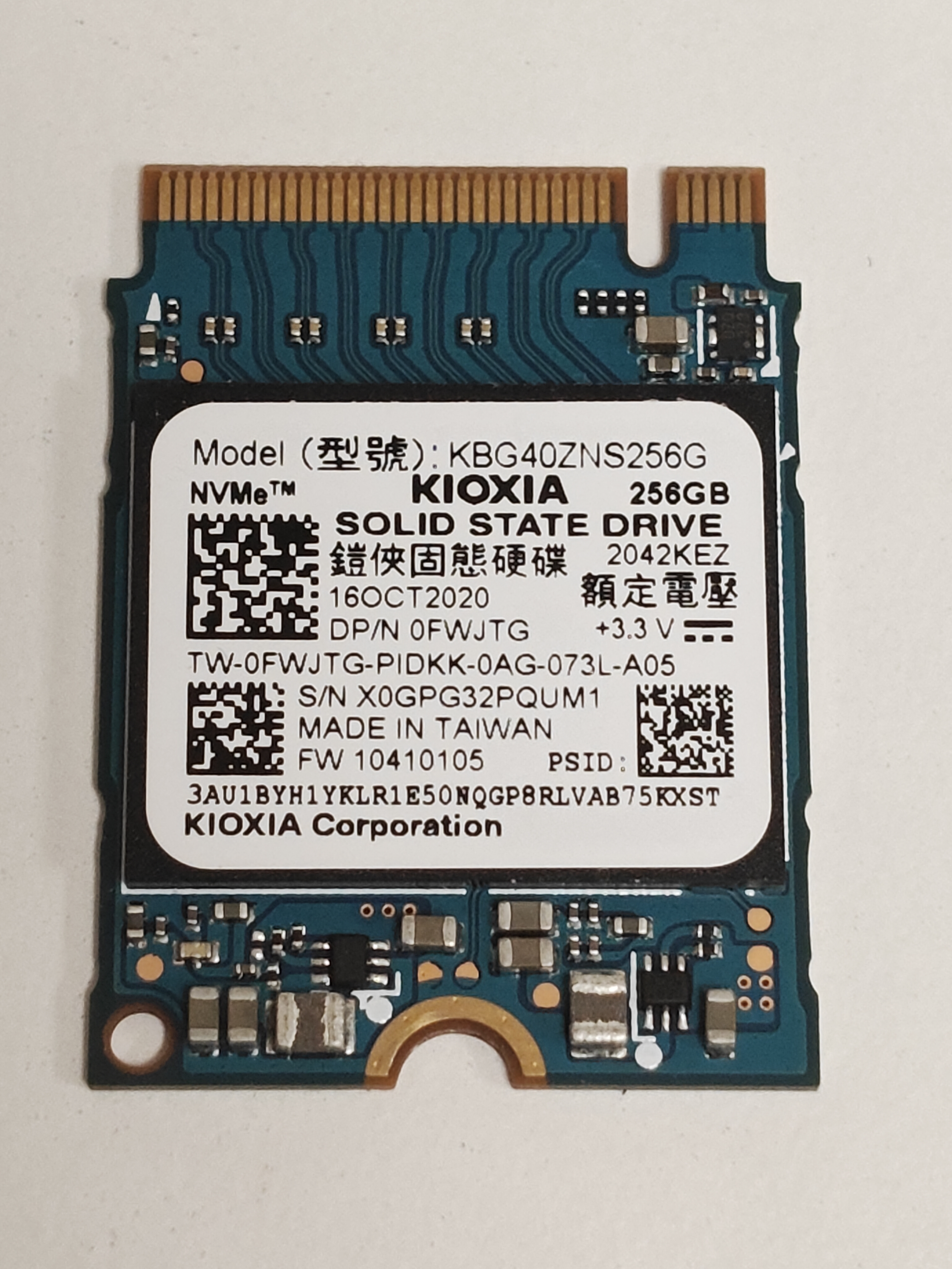 Solid State Drive (SSD) Laptop Kioxia, KBG40ZNS256G, 256GB, PCIe Gen 3 x4, M.2 format 2230, FWJTG, 2200MB/S, 1400MB/S