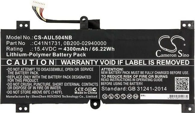 Baterie compatibila Laptop Gaming, Asus, ROG Strix Scar II GL764G, GL764GV, GL764GW, 0B200-02940000, CS-AUL504NB, C41N1731, 15.4V, 4300mAh, 66.22Wh