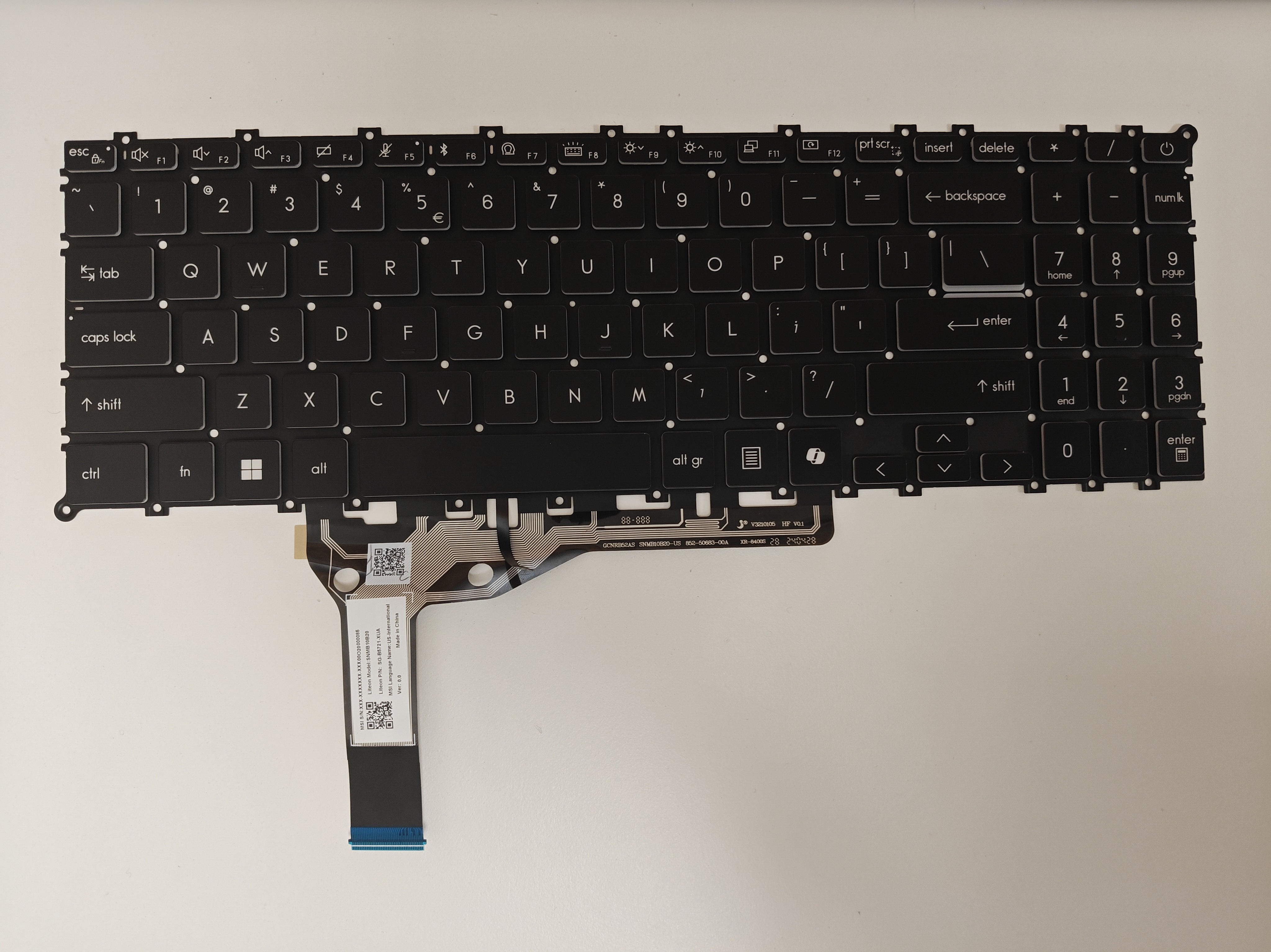 Tastatura Laptop Gaming, MSI, Prestige 16 Evo B2HMG, MS-15A1, iluminata, 6 pini, neagra, layout US