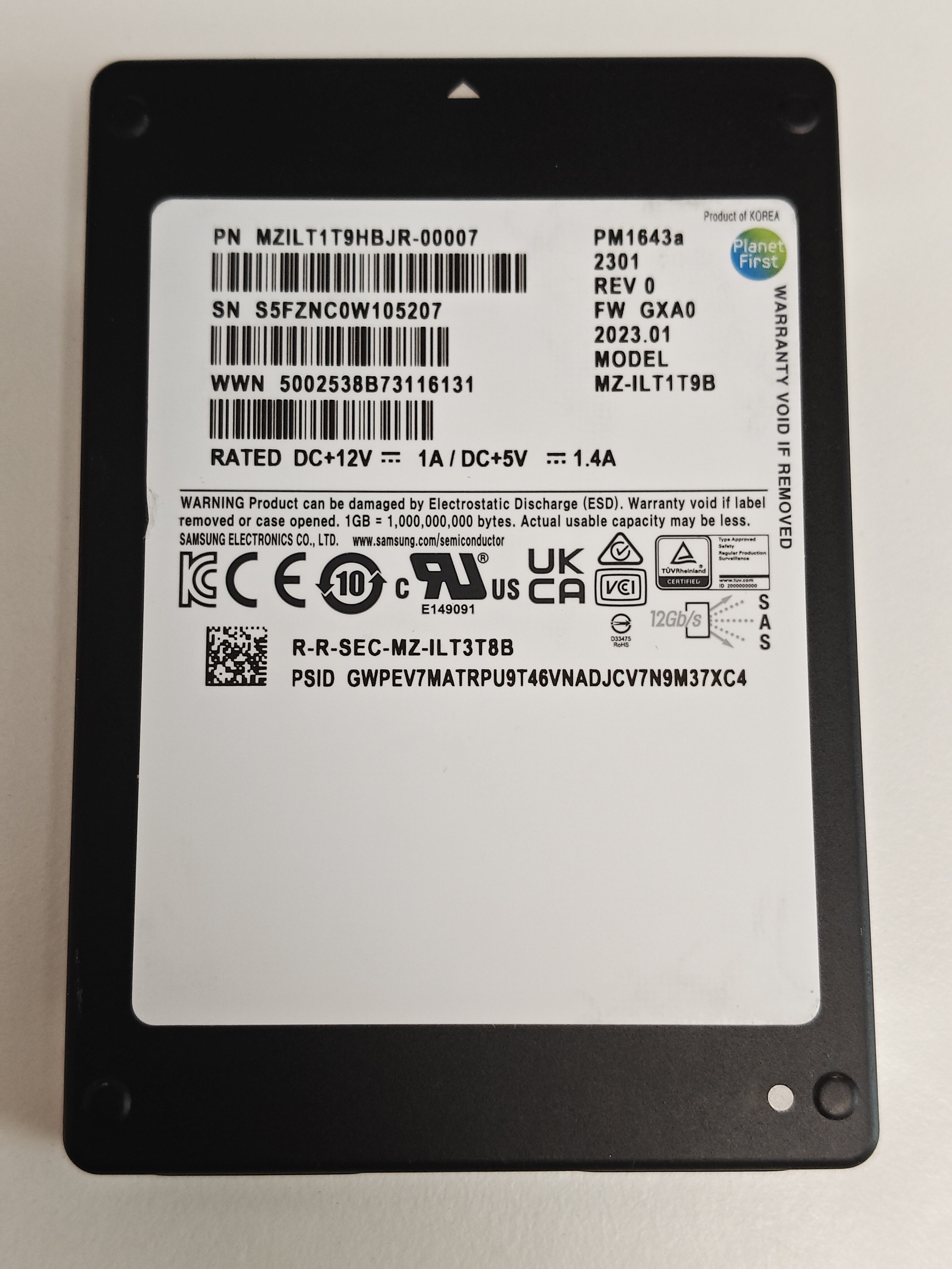 Solid State Drive (SSD) Samsung, 1.92TB, SAS 12Gbps, PM1643a, MZILT1T9HBJR-00007, 2100 MB/s, 1800 MB/s, Server, bulk