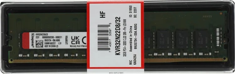 Memorie PC Desktop Kingston ValueRAM, 32GB, DDR4, 1Rx16, 3200Mhz, CL22, 1.2V, KVR32N22D8/32, PC4-25600, DIMM, Non-ECC, 288Pin