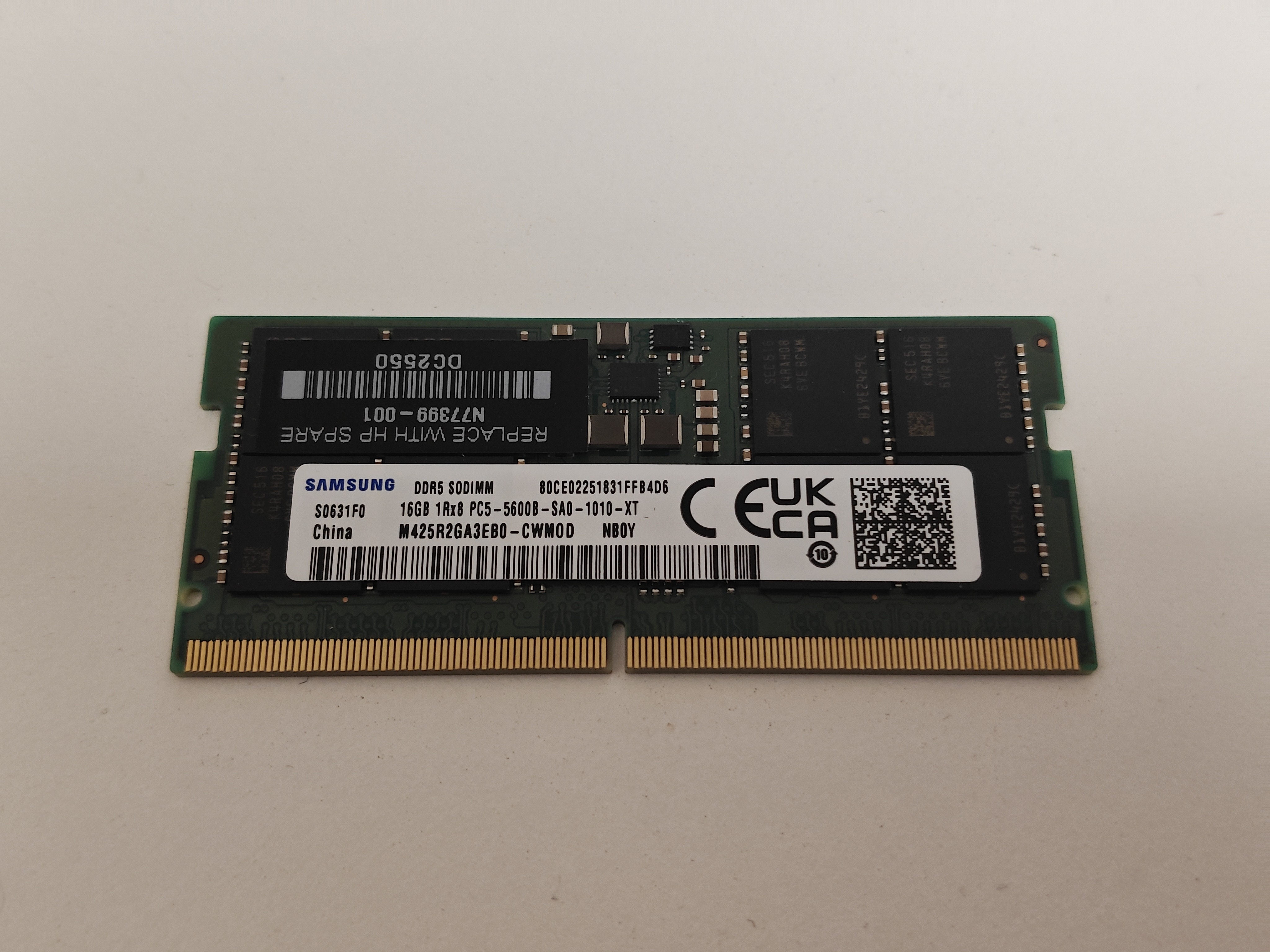 Memorie ram Laptop Samsung 16GB, DDR5, 1Rx8, 5600Mhz, PC5-5600B, M425R2GA3EB0-CWM0D, PC5-44800, CL46, 1.1V, Non-ECC, sodimm, 262 pini