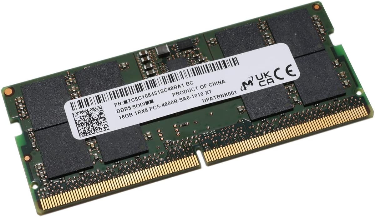 Memorie ram Laptop Micron 16GB, DDR5, 1Rx8, 4800Mhz, PC5-4800B, MTC8C1084S1SC48BA1 BC, PC5-4800B, CL40, 1.1V, Non-ECC, sodimm, 262 pini