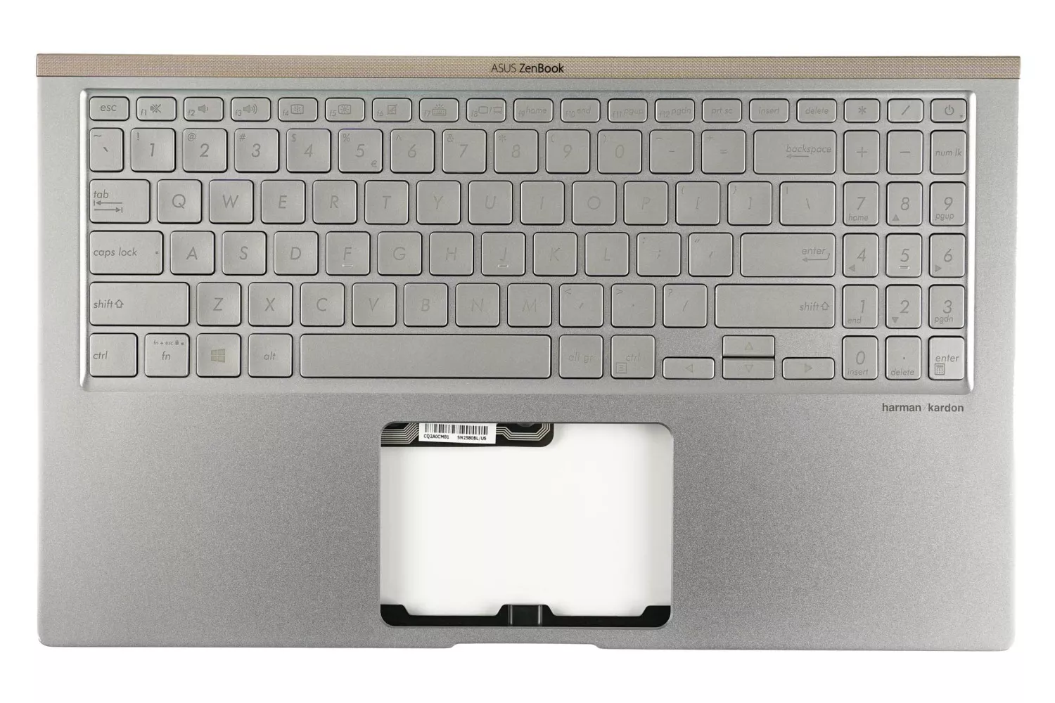 Carcasa superioara cu tastatura palmrest Laptop, Asus, ZenBook 15 UX533F, UX533FD, UX533FN, UX533FTC, 90NB0JX2-R31UI0, 90NB0JX2-R31UA0, 90NB0JX2-R31US0, 13NB0JX2AM0241, 13N1-62A0A41, UX533FD-2S, iluminata, argintie, layout US