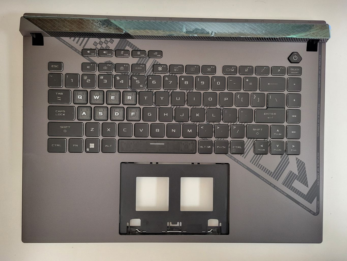 Carcasa superioara cu tastatura palmrest Laptop, Gaming, Asus, ROG Strix G16 G614, G614J, G614JJ, G614JU, G614JV, G614JI, G614JZ, G614JU, G614JZR, G614JIR, G614JVR, 13NR0D81P01011, 90NR0D81-R32UI, G614JY-1C, iluminare RGB 20 pini, layout US