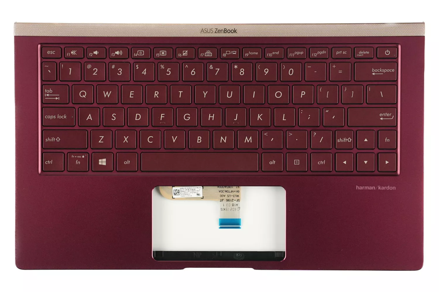 Carcasa superioara cu tastatura palmrest Laptop, Asus, ZenBook 13 UX333F, UX333FA, UX333FN, 90NB0JV6-R31US0, 90NB0JV6-R31UI0, 13NB0JV0P14011, 13N1-6AA0W01, UX333FA-3R, iluminata, rosie purpuliu, layout US