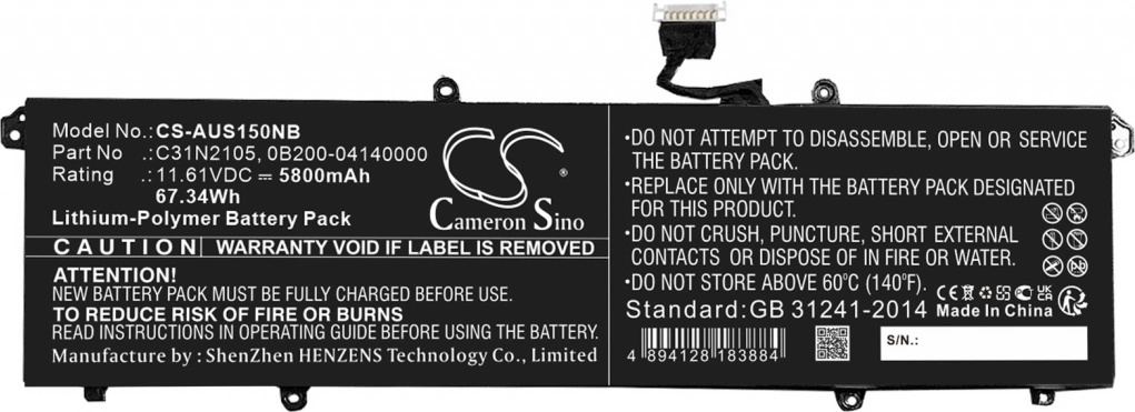 Baterie compatibila Laptop, Asus, VivoBook S 14 Flip TP3402V, TP3402VA, TN3402Q, TN3402QA, TP3402Z, TP3402ZA, 0B200-04140000, CS-AUS150NB, C31N2015, 11.61V, 5800mAh, 67.37Wh