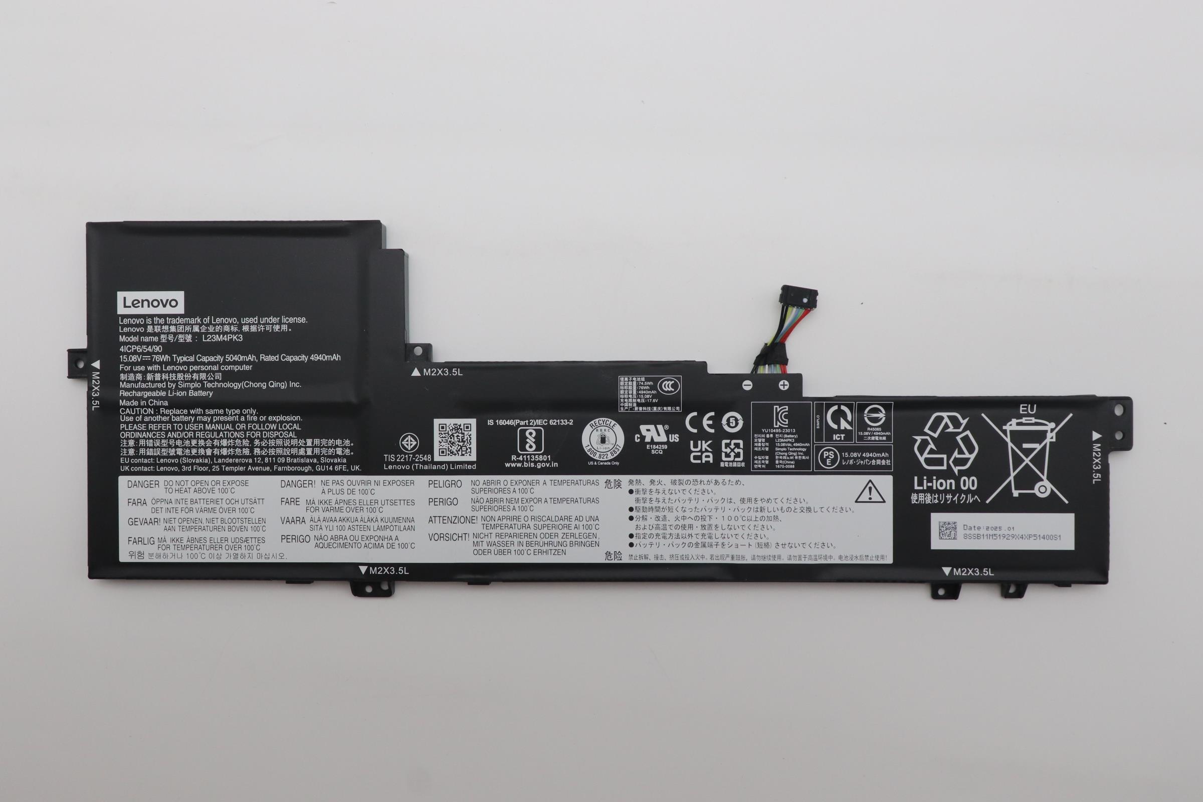 Baterie Laptop, Lenovo, IdeaPad Slim 5 16IRU9 Type 83FW, 5B11M51928, 4ICP6/54/90, L23M4PK3, 15.08V, 4940mAh, 76Wh