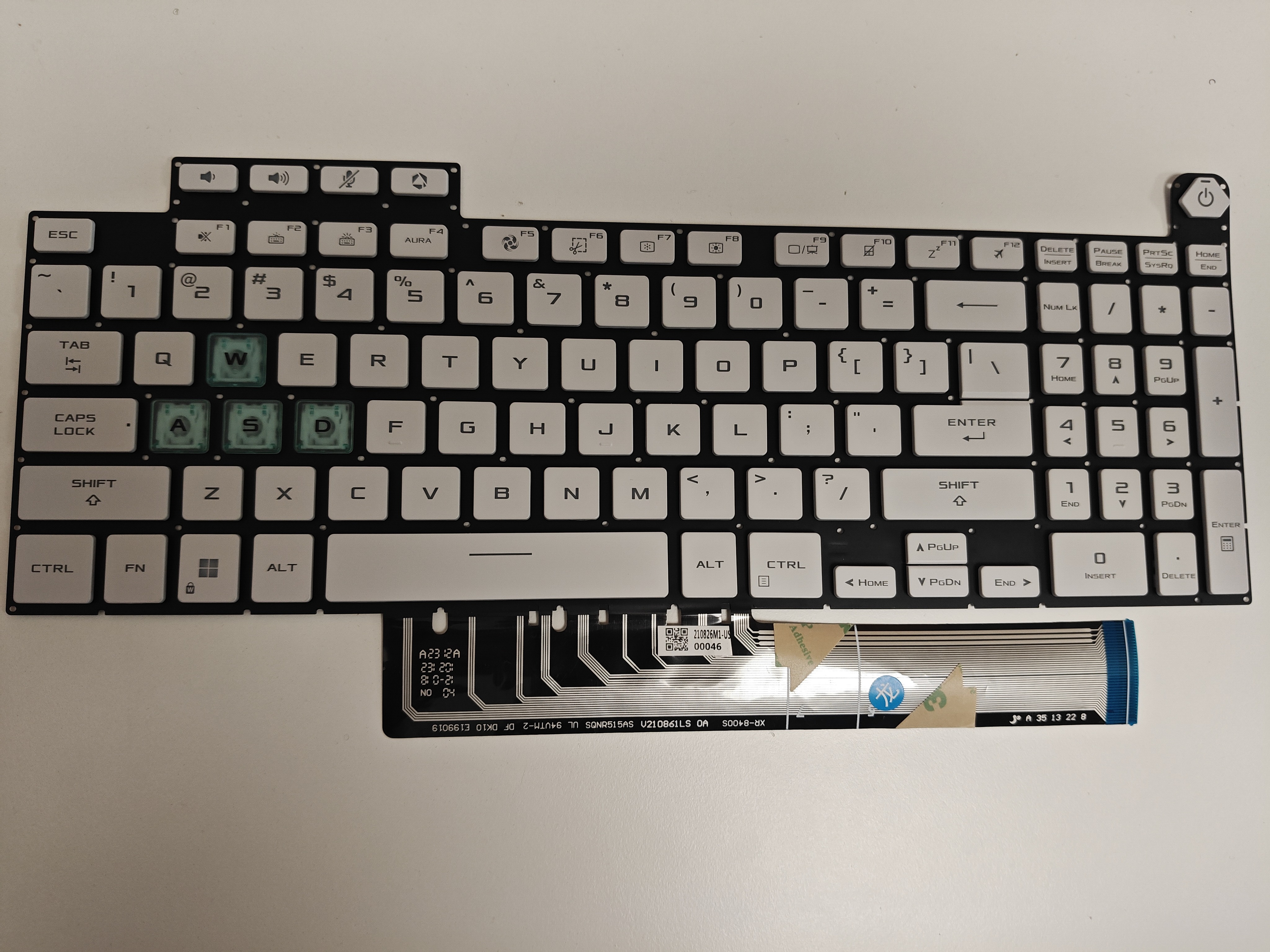 Tastatura Laptop Gaming, Asus, TUF F16 FX607V, FX607VB, FX607VJ, FX607VU, iluminata, alba, transparent, layout US