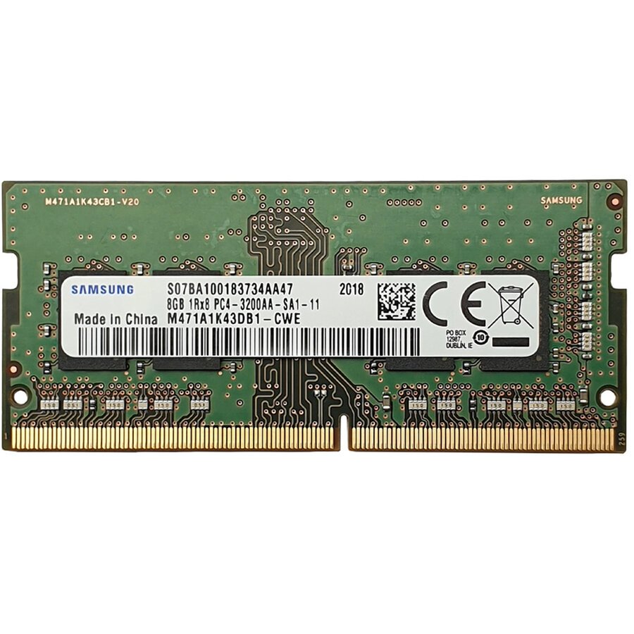 Memorie Ram Laptop Samsung 8GB, DDR4, 2Rx8, PC4-3200AA-SA1-11, 3200Mhz, M471A1K43DB1-CWE, PC4-25600, CL22, 1.2V, Non-ECC, sodimm, 260 pini