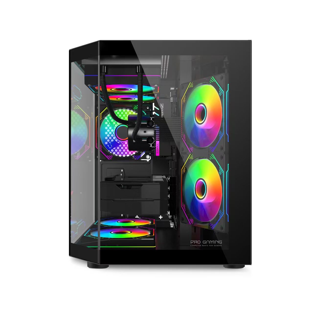 Carcasa Calculator PRO GAMING Alma Black Cube Tower, Compatibila M-ATX/M-ITX, 3x Ventilatoare ARGB, Design Compact, Neagra, pentru PC/Desktop
