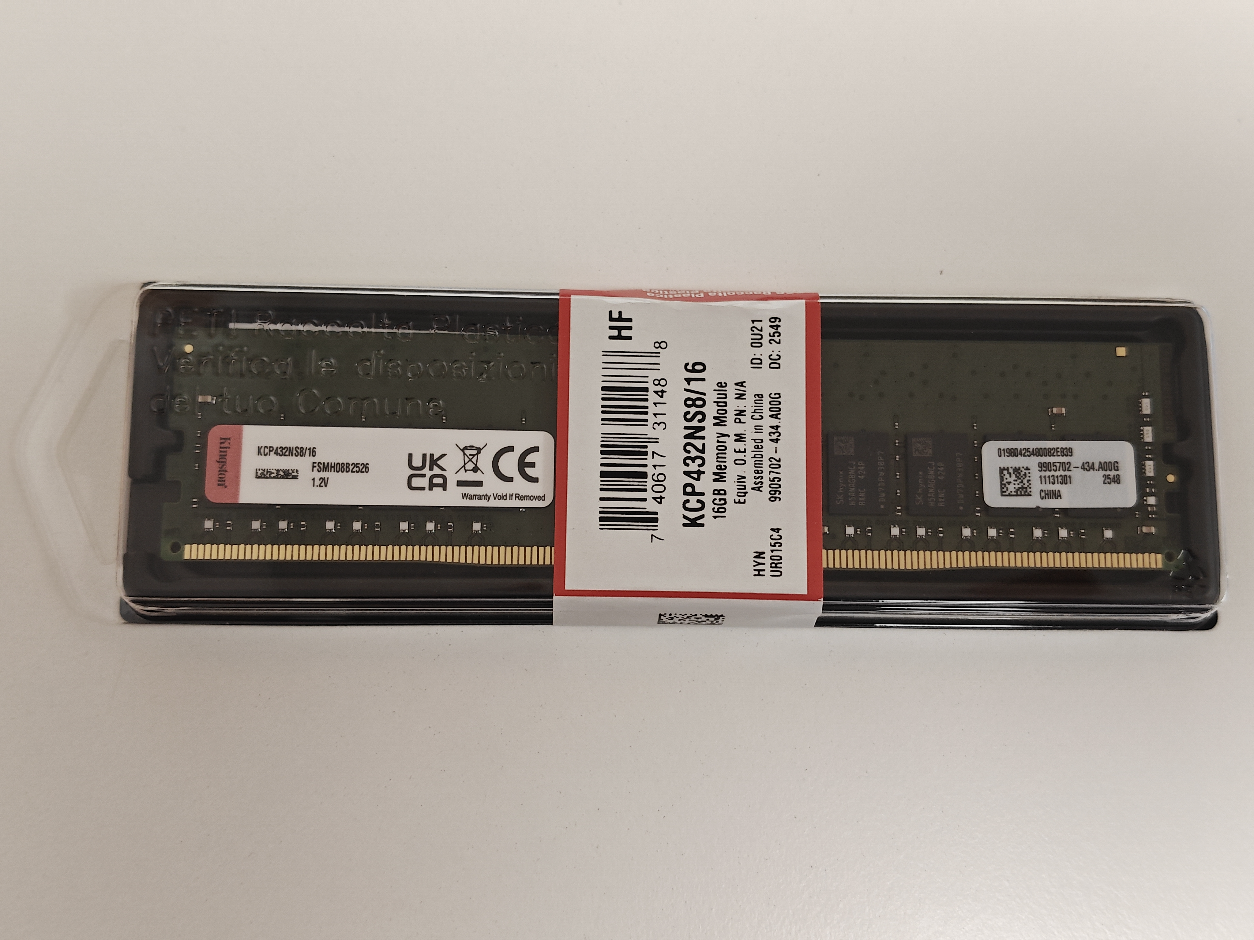 Memorie RAM PC Desktop Kingston, 16GB, DDR4, 1Rx8, 3200Mhz, CL22, 1.2V, KCP432NS8/16, PC4-25600, DIMM, Non-ECC, 288 pini
