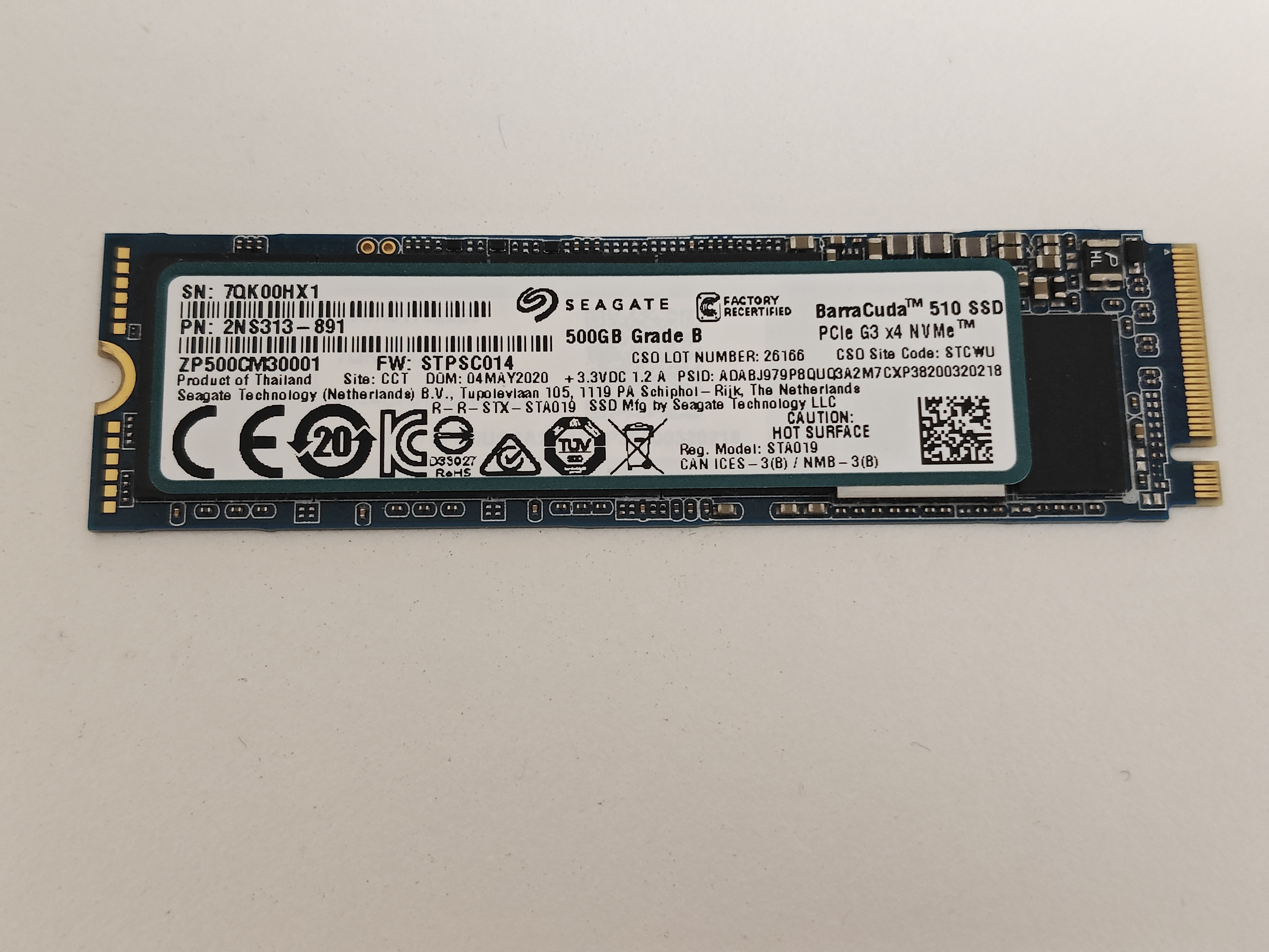 Solid State Drive (SSD) Seagate, 500GB, PCIe Gen 3.0 x 4, NVMe M.2, BarraCuda 510, ZP500CM30001, 3400 MB/s, 2400 MB/s, Laptop/Desktop