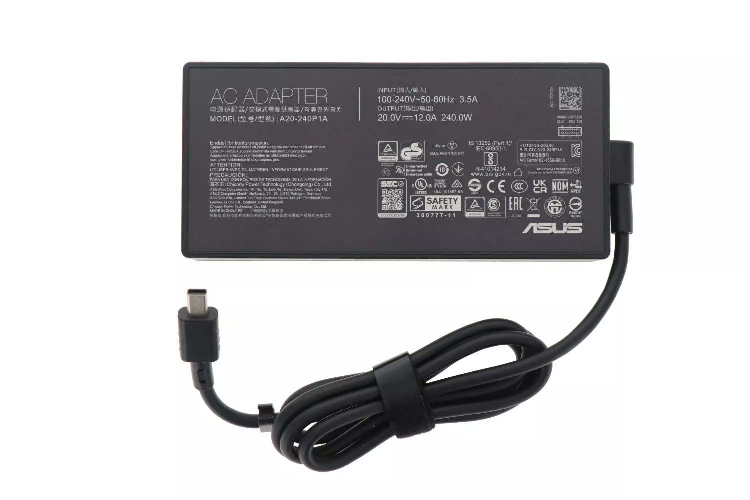 Incarcator Laptop Gaming, Asus, TUF F16 FA608U, FA608UM, FA608UH, FA608UP, 0A001-00971300, A20-240P1A, 20V, 12A, 240W, mufa drepunghiulara 8.0x4.0mm